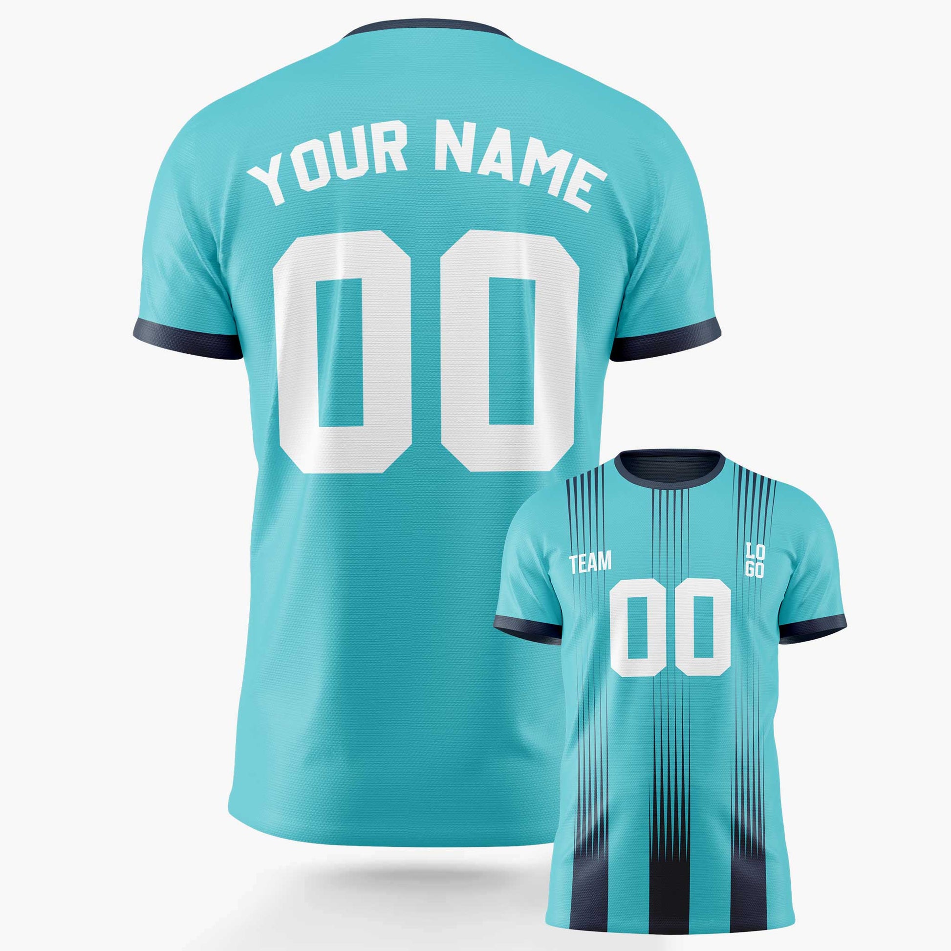 Custom Pinstripe Soccer Jersey Light Aqua and Navy - Design Your Own