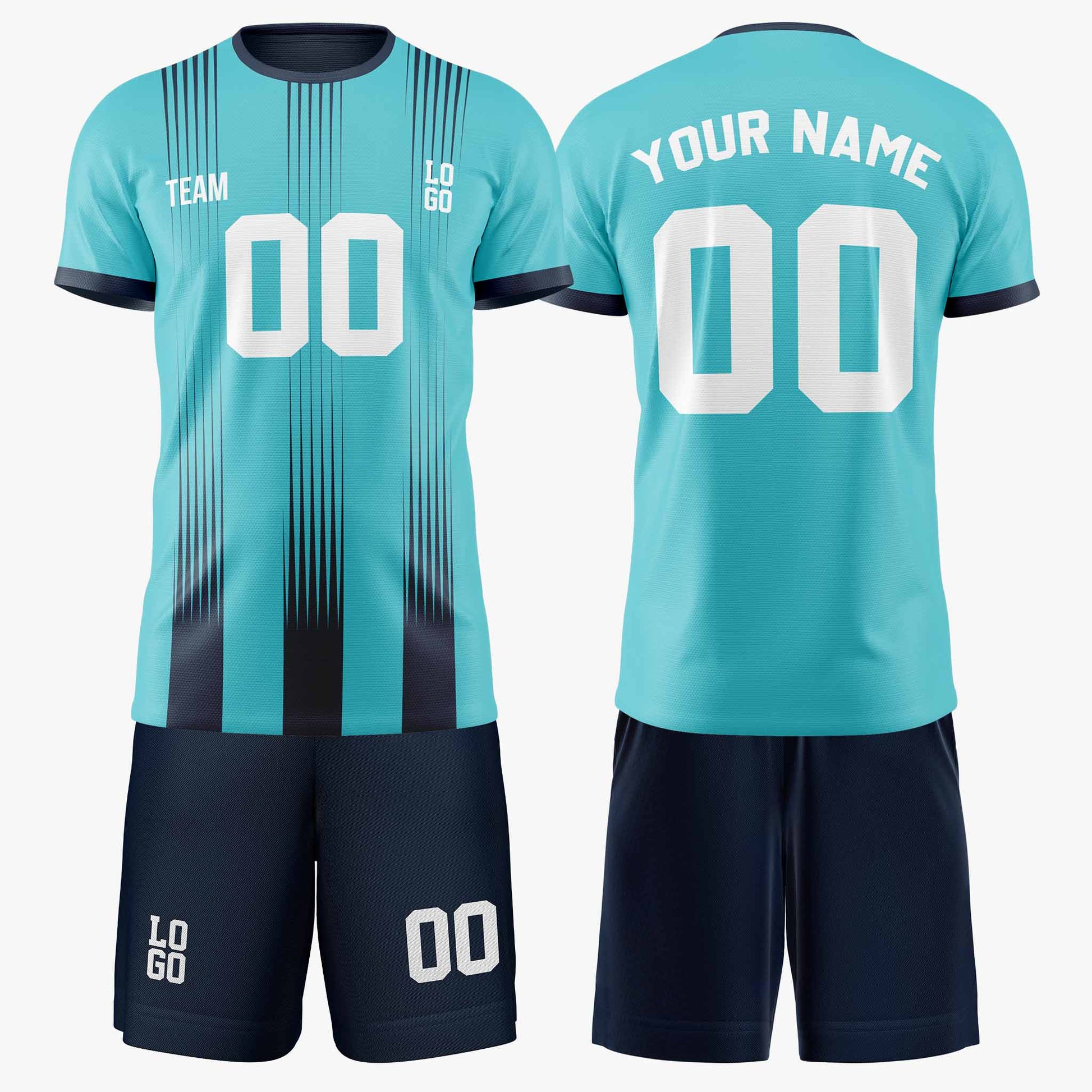 Custom Pinstripe Soccer Jersey Light Aqua and Navy - Design Your Own