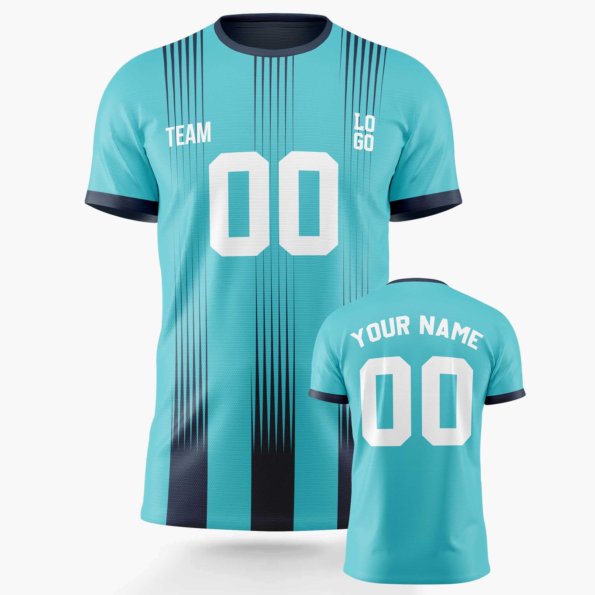 Custom Pinstripe Soccer Jersey Light Aqua and Navy - Design Your Own