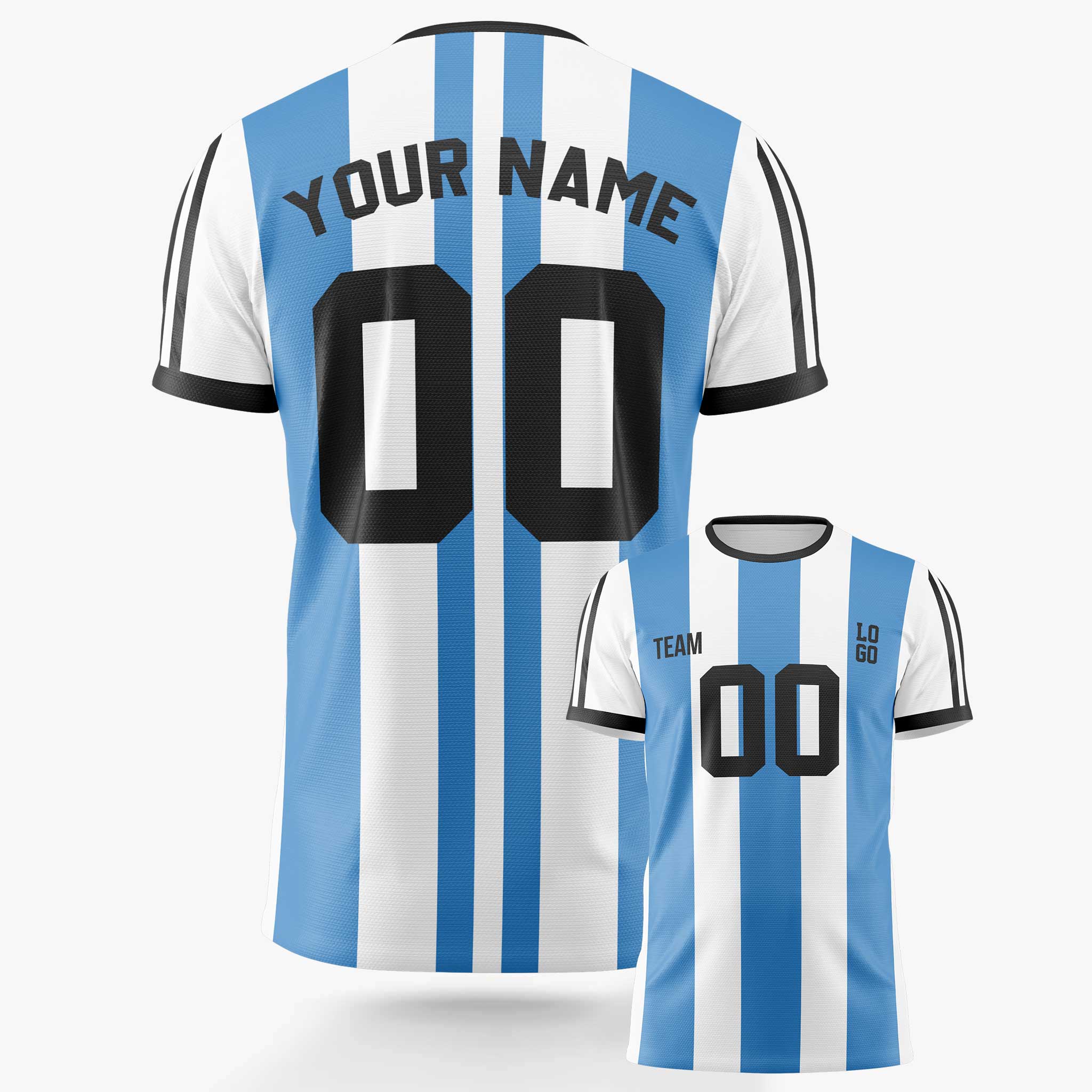 Custom Pinstripe Soccer Jersey Light Blue and White - Design Your Own