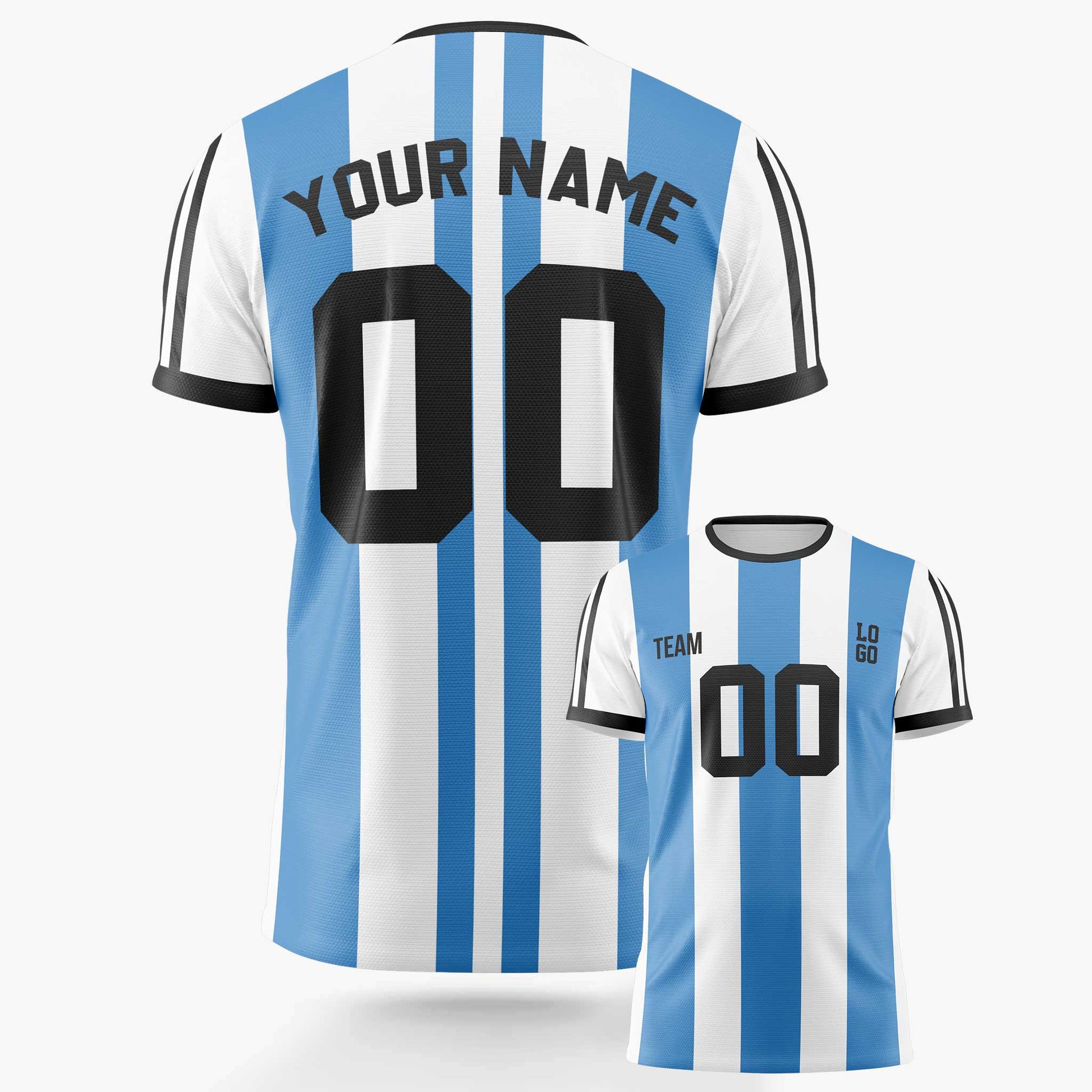 Custom Pinstripe Soccer Jersey Light Blue and White - Design Your Own