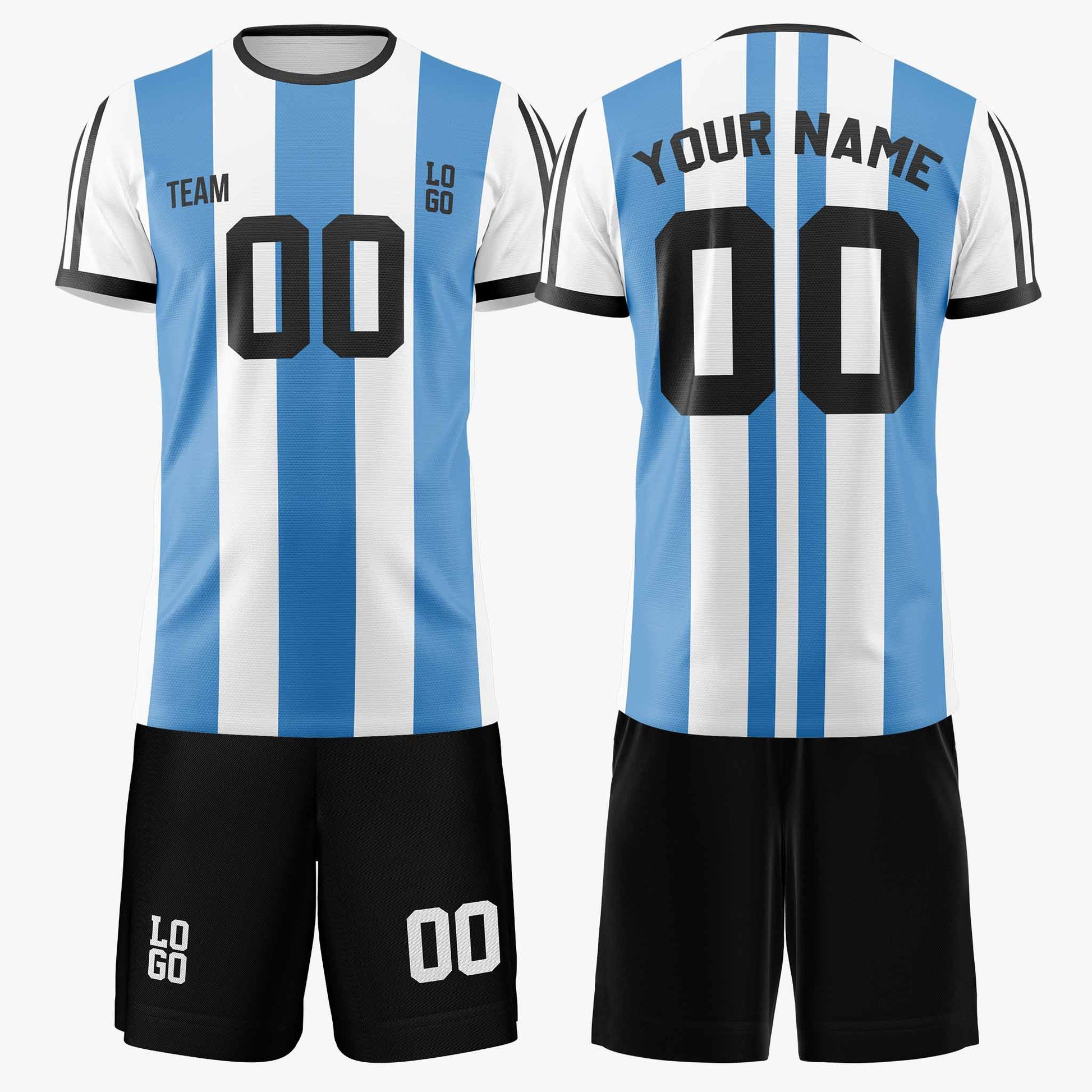 Custom Pinstripe Soccer Jersey Light Blue and White - Design Your Own