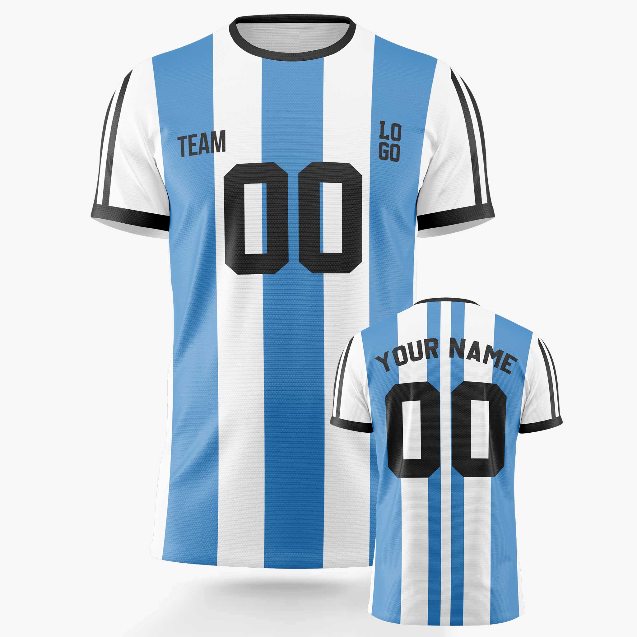 Custom Pinstripe Soccer Jersey Light Blue and White - Design Your Own