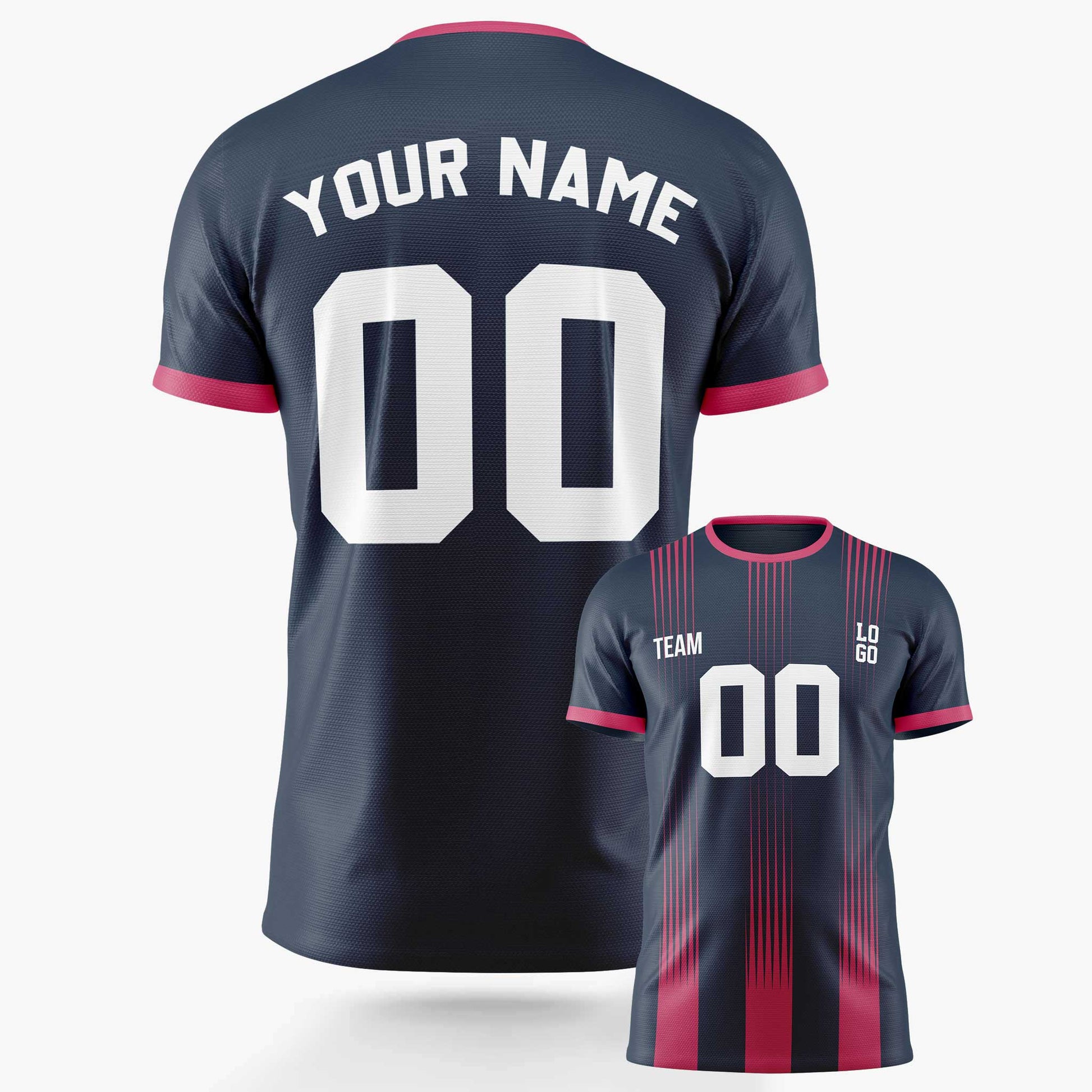 Custom Pinstripe Soccer Jersey Midnight Blue and Pink - Design Your Own