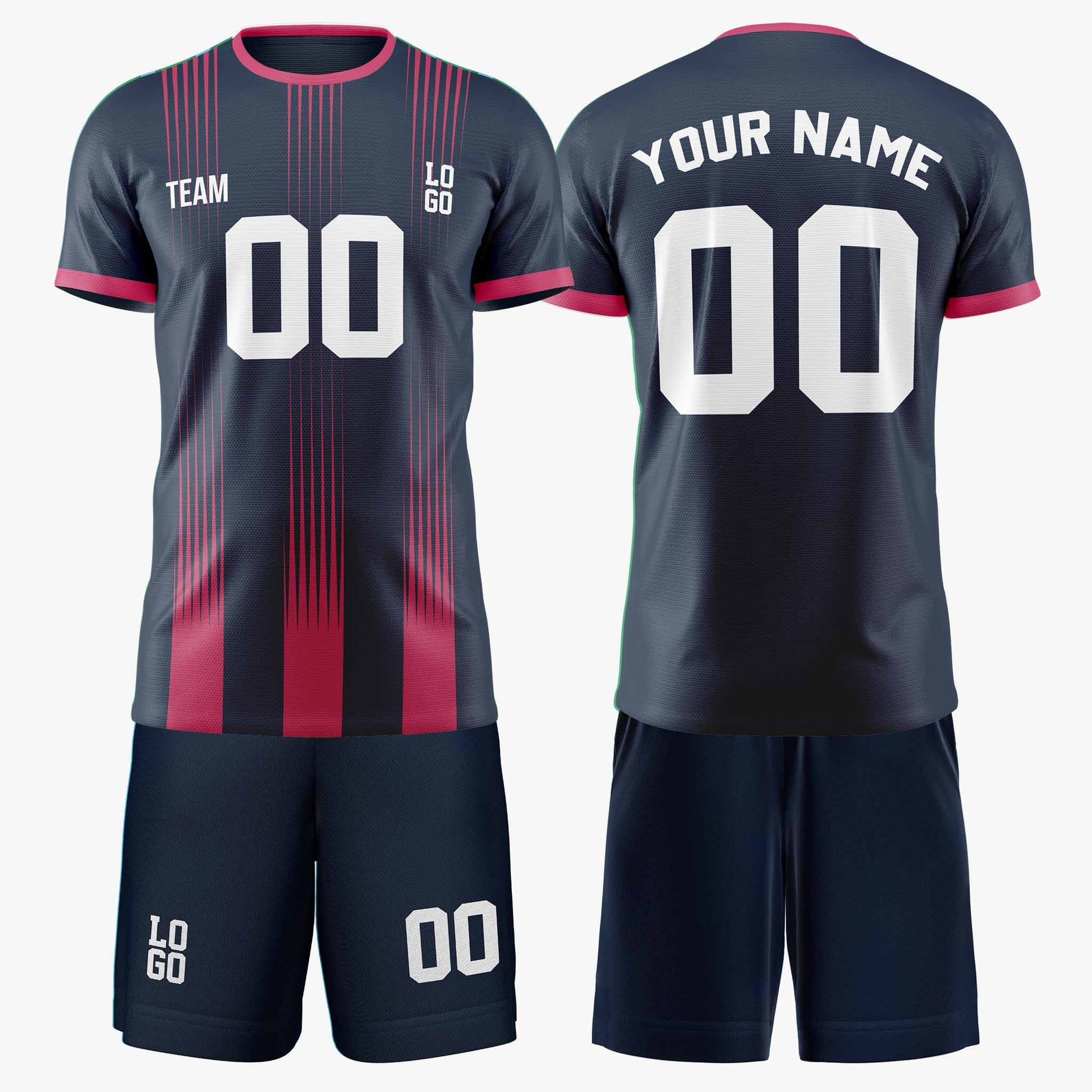 Custom Pinstripe Soccer Jersey Midnight Blue and Pink - Design Your Own