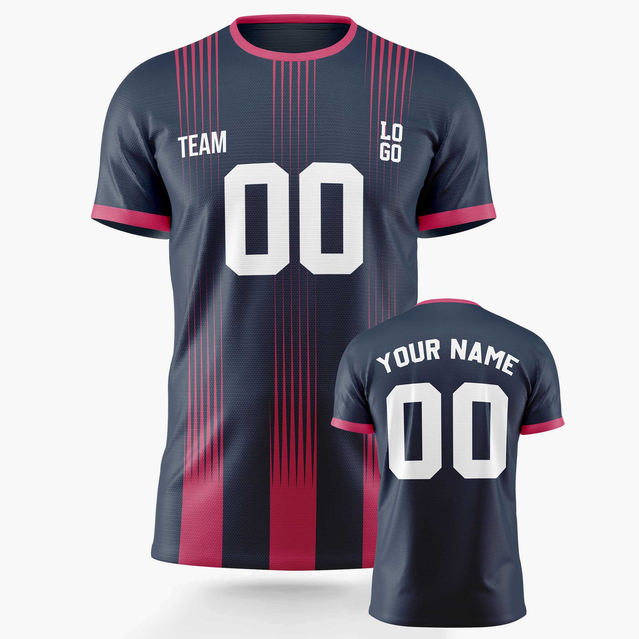 Custom Pinstripe Soccer Jersey Midnight Blue and Pink - Design Your Own