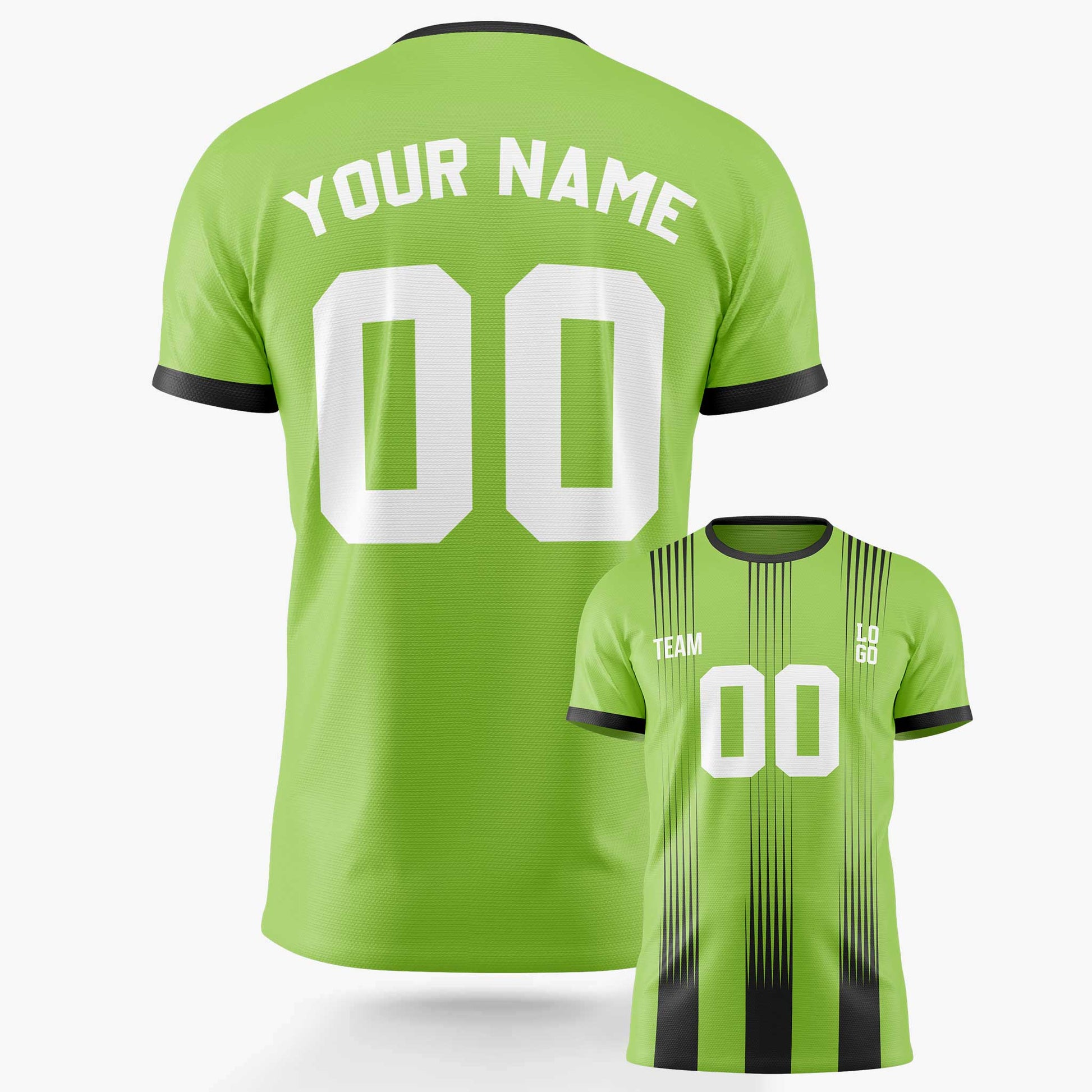 Custom Pinstripe Soccer Jersey Neon Green and Black - Design Your Own
