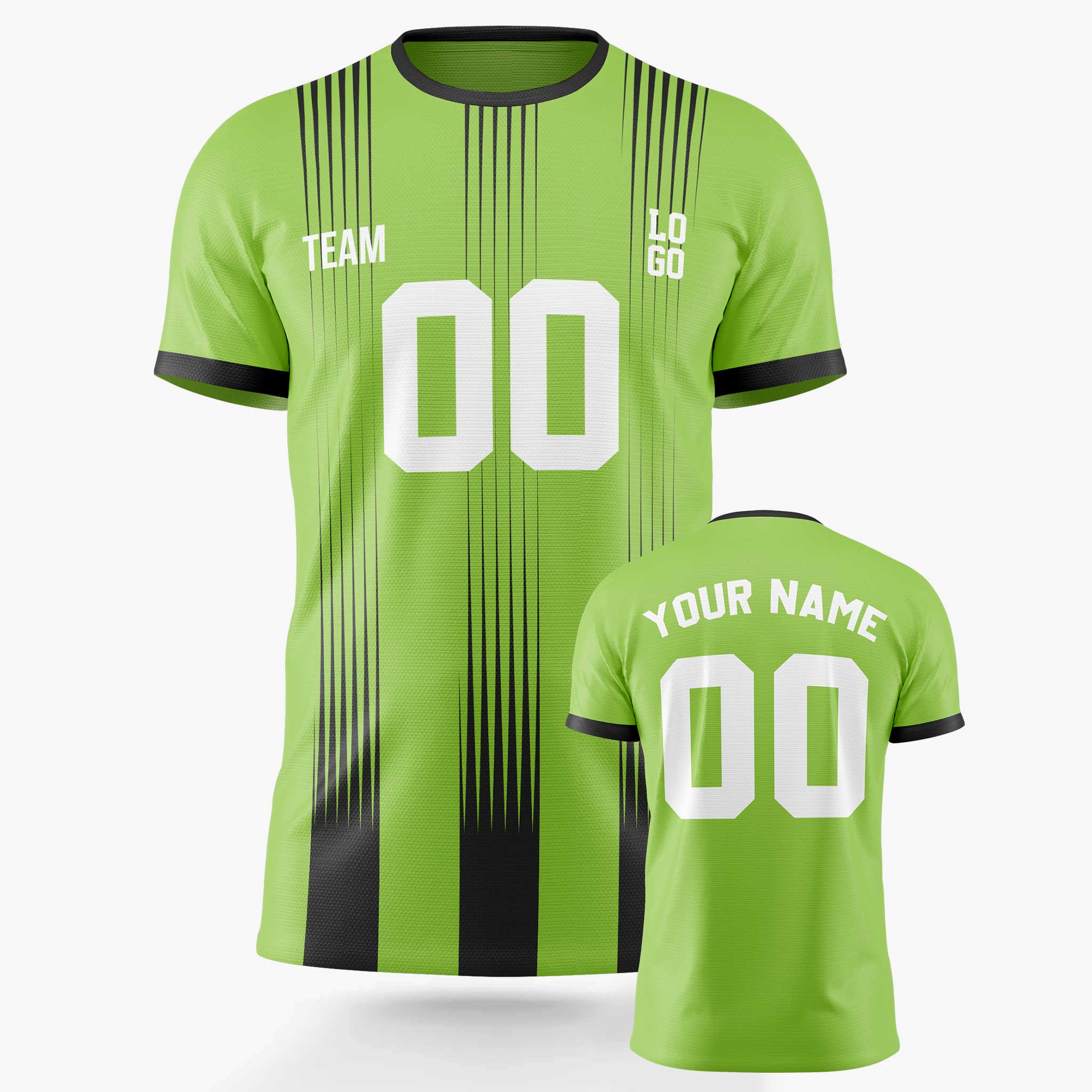 Custom Pinstripe Soccer Jersey Neon Green and Black - Design Your Own
