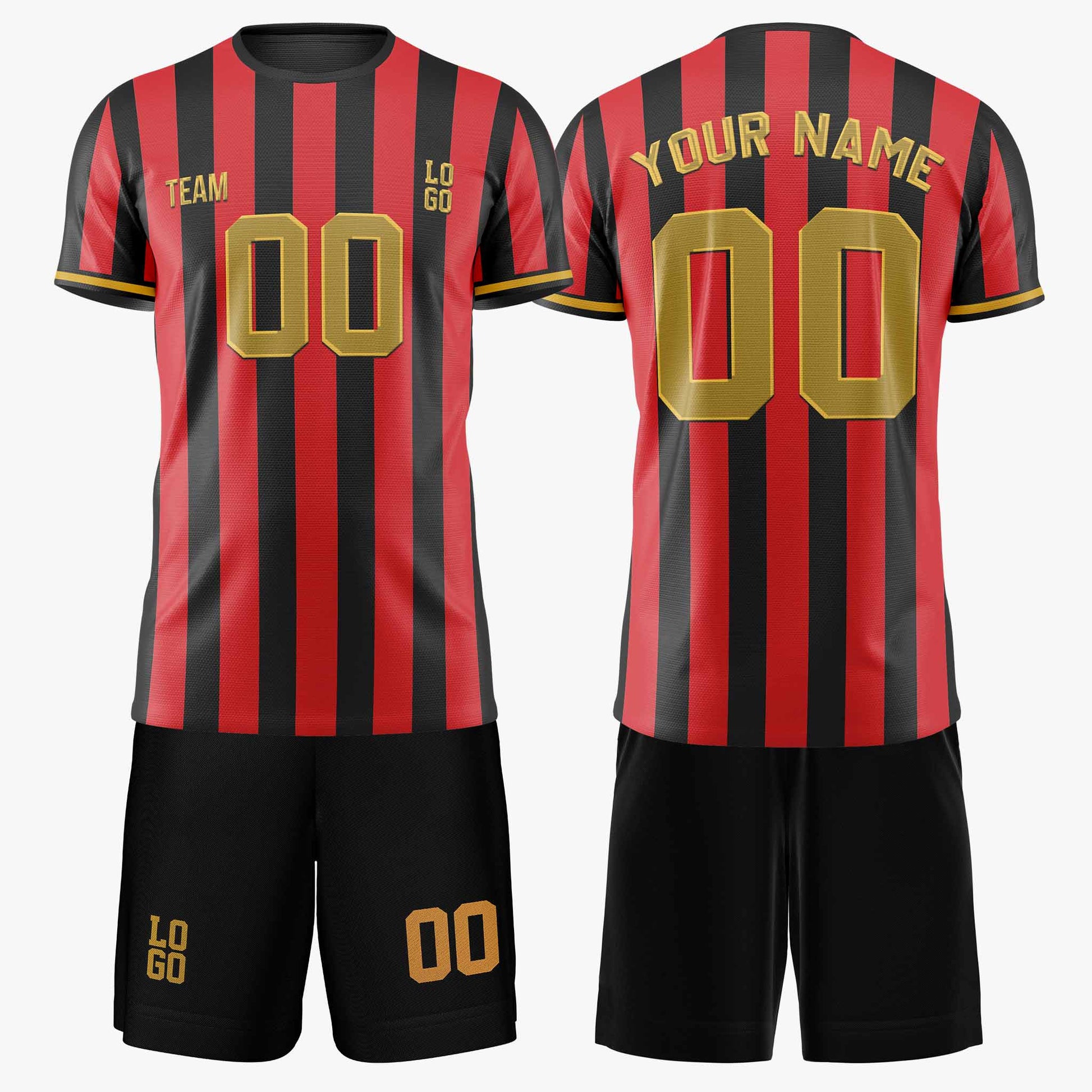 Custom Pinstripe Soccer Jersey Red and Black - Design Your Own