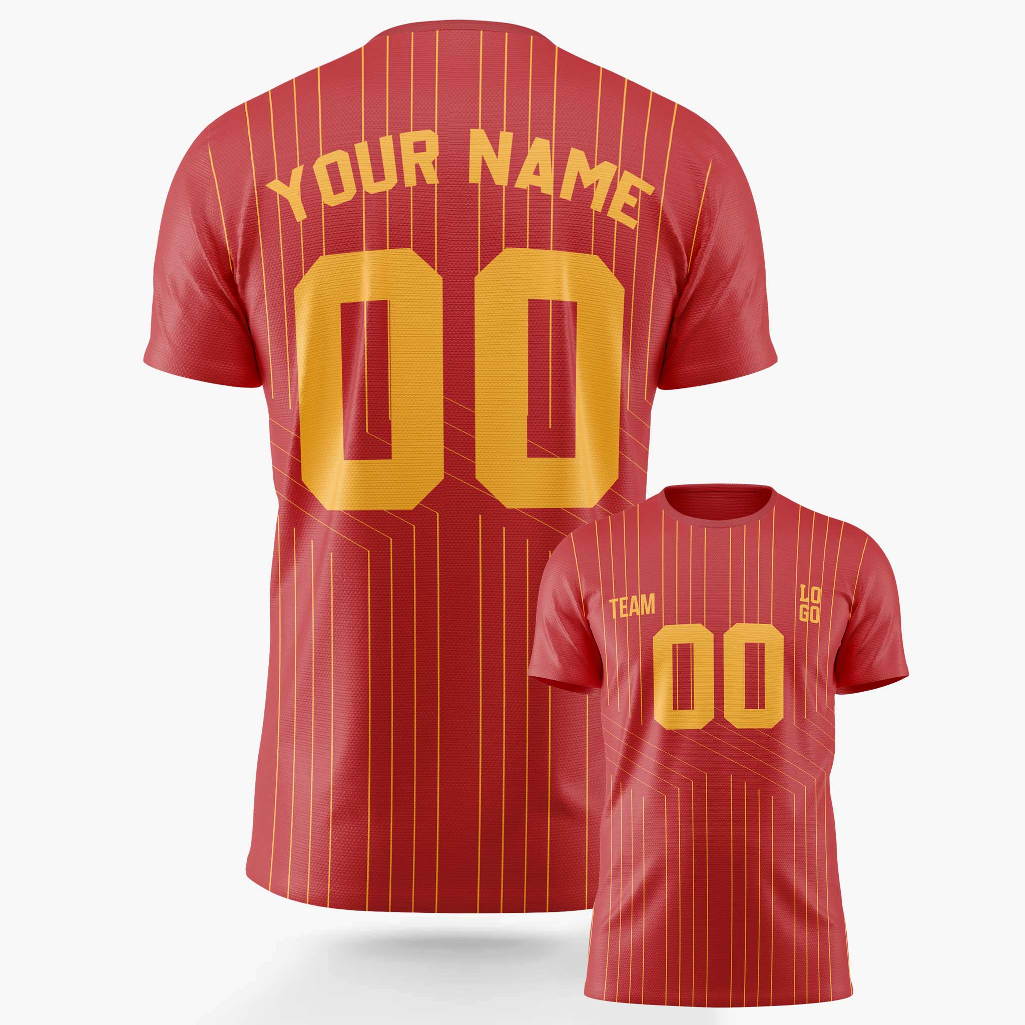 Custom Pinstripe Soccer Jersey Red and Gold - Design Your Own