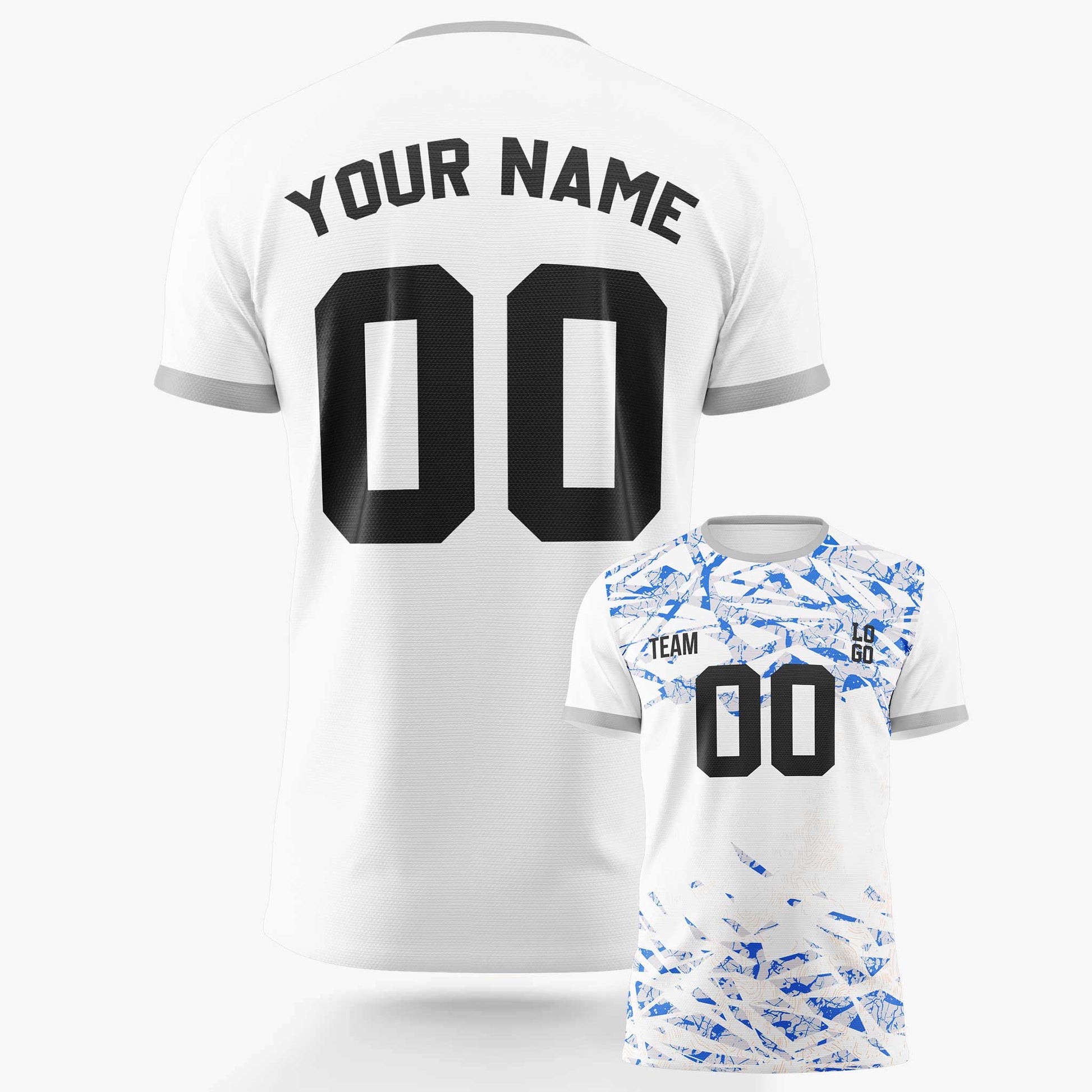 Custom Soccer Jersey White Blue and Black - Design Your Own