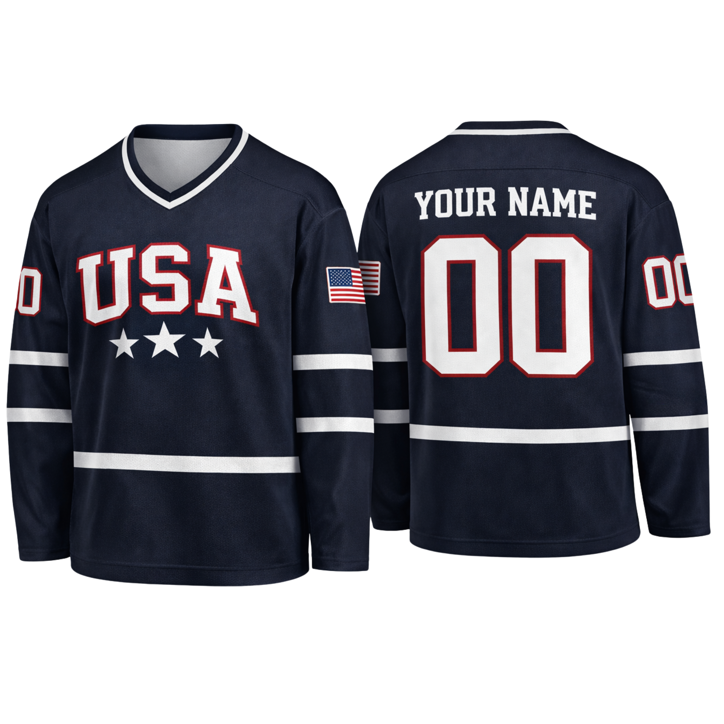 Custom USA Hockey Jersey - Navy Patriotic Design, Personalized Name & Number