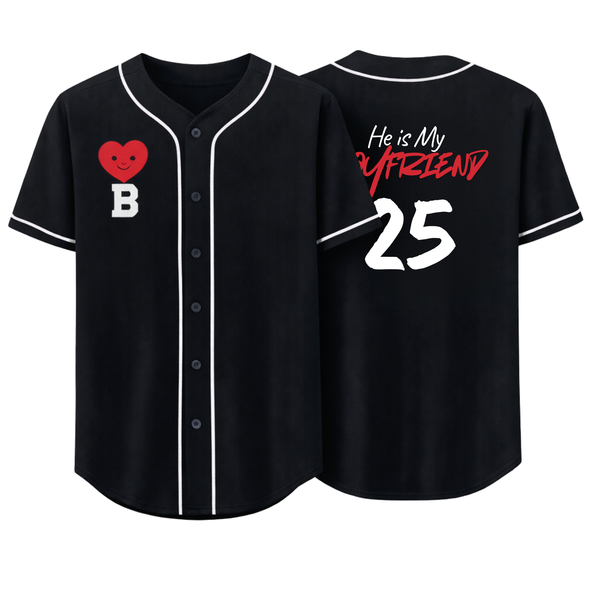 Custom Valentine's Day Baseball Jersey – Black Love Design Add Your Name and Initial
