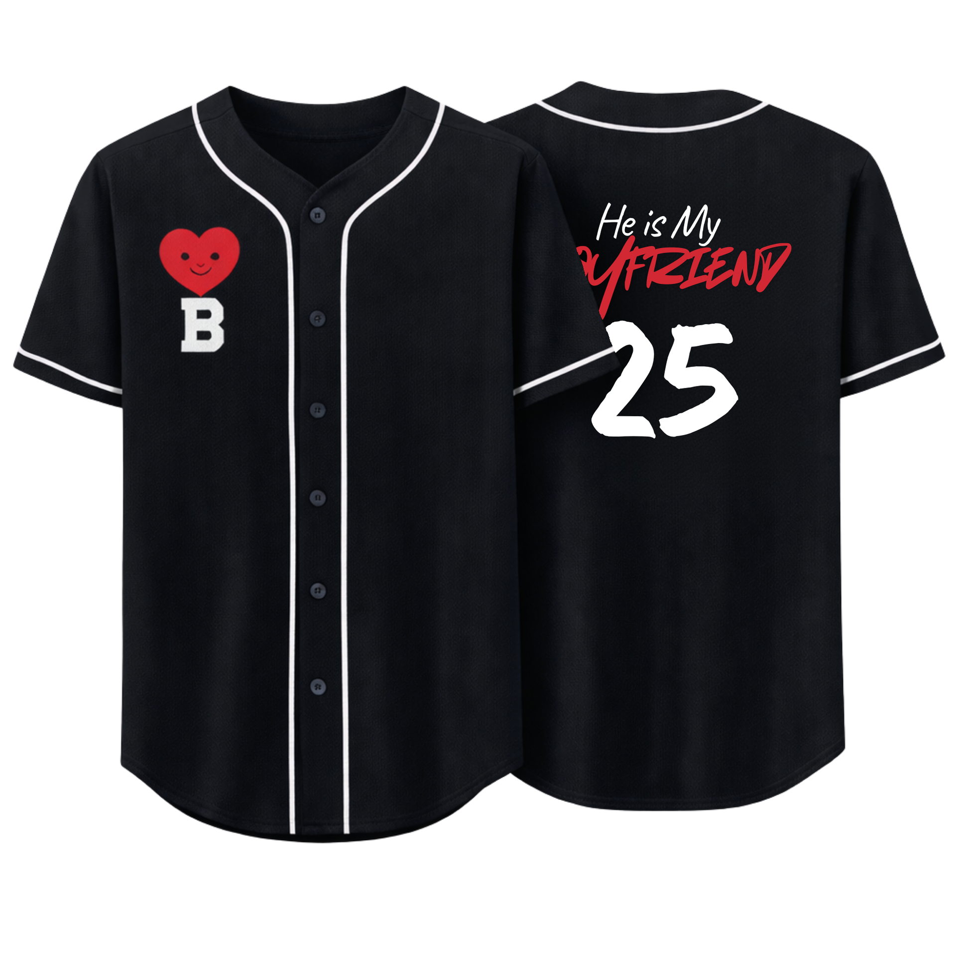 Custom Valentine's Day Baseball Jersey – Black Love Design Add Your Name and Initial