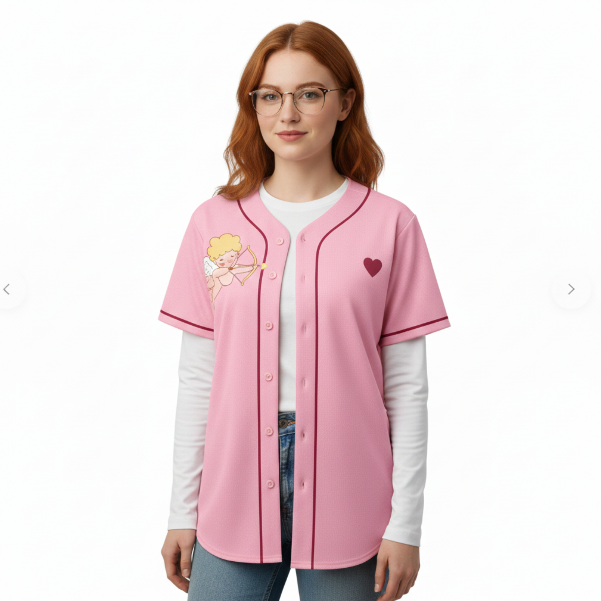 Custom Valentine's Day Baseball Jersey – Pink Cupid Design Add Your Name and Number