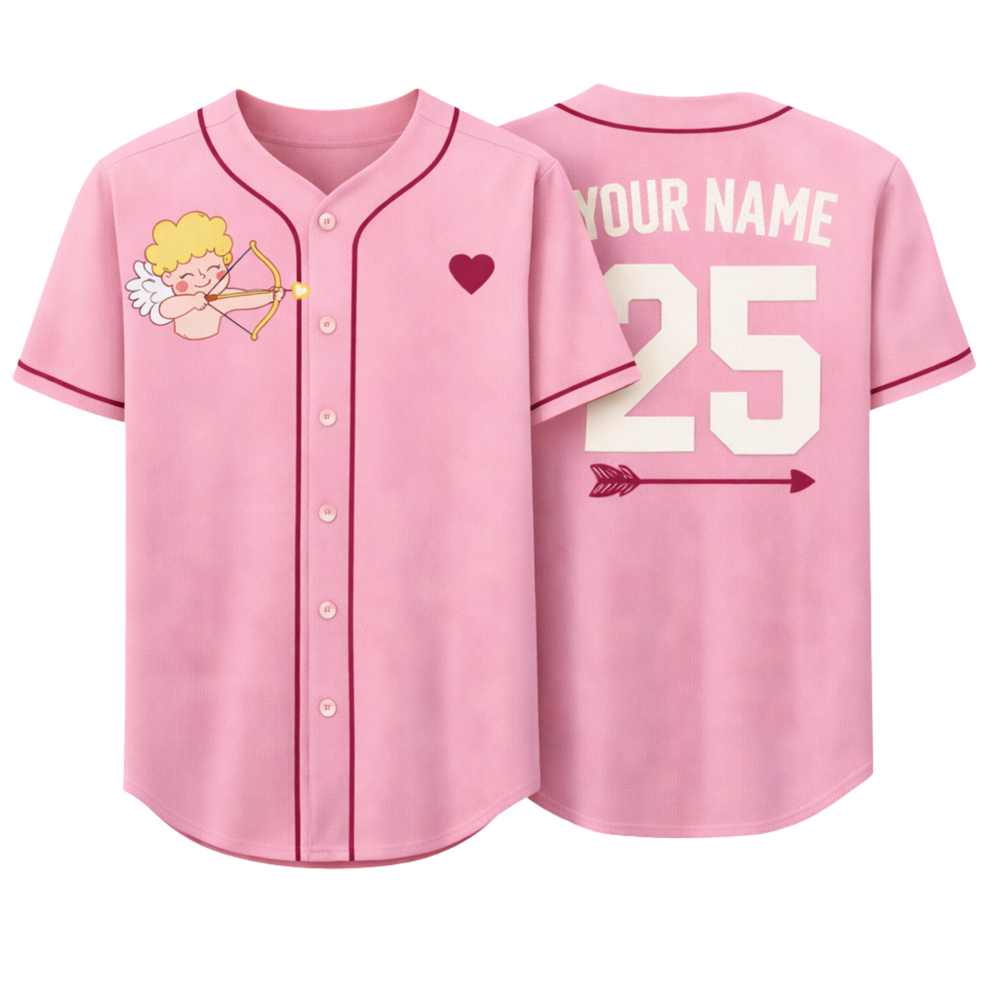 Custom Valentine's Day Baseball Jersey – Pink Cupid Design Add Your Name and Number