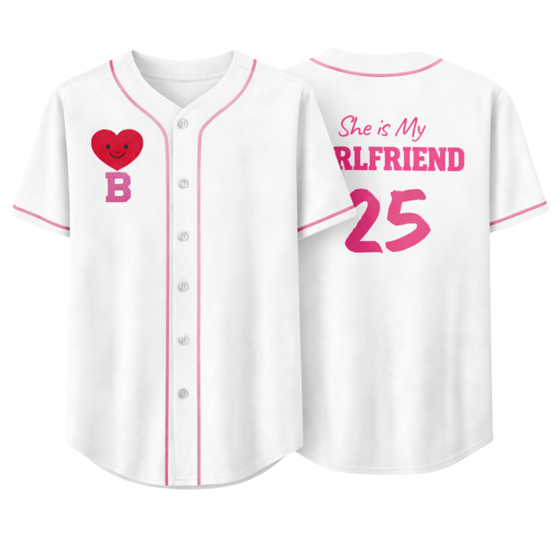 Custom Valentine's Day Baseball Jersey – White Love Design Add Your Name and Initial