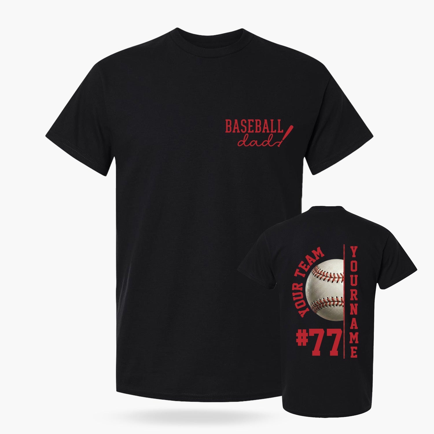 Custom T-Shirt Baseball Dad Black - Personalized Name Number