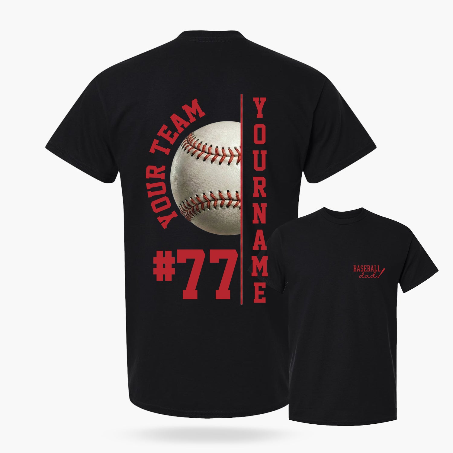 Custom T-Shirt Baseball Dad Black - Personalized Name Number