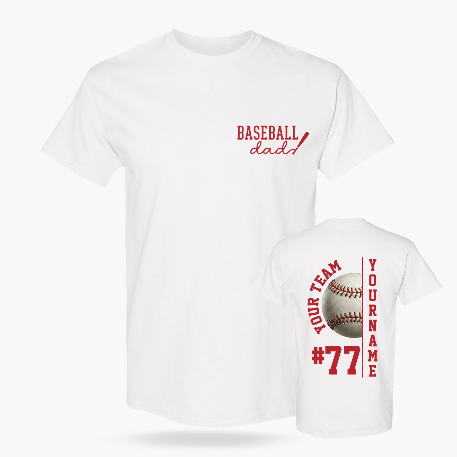 Custom T-Shirt Baseball Dad White - Personalized Name Number