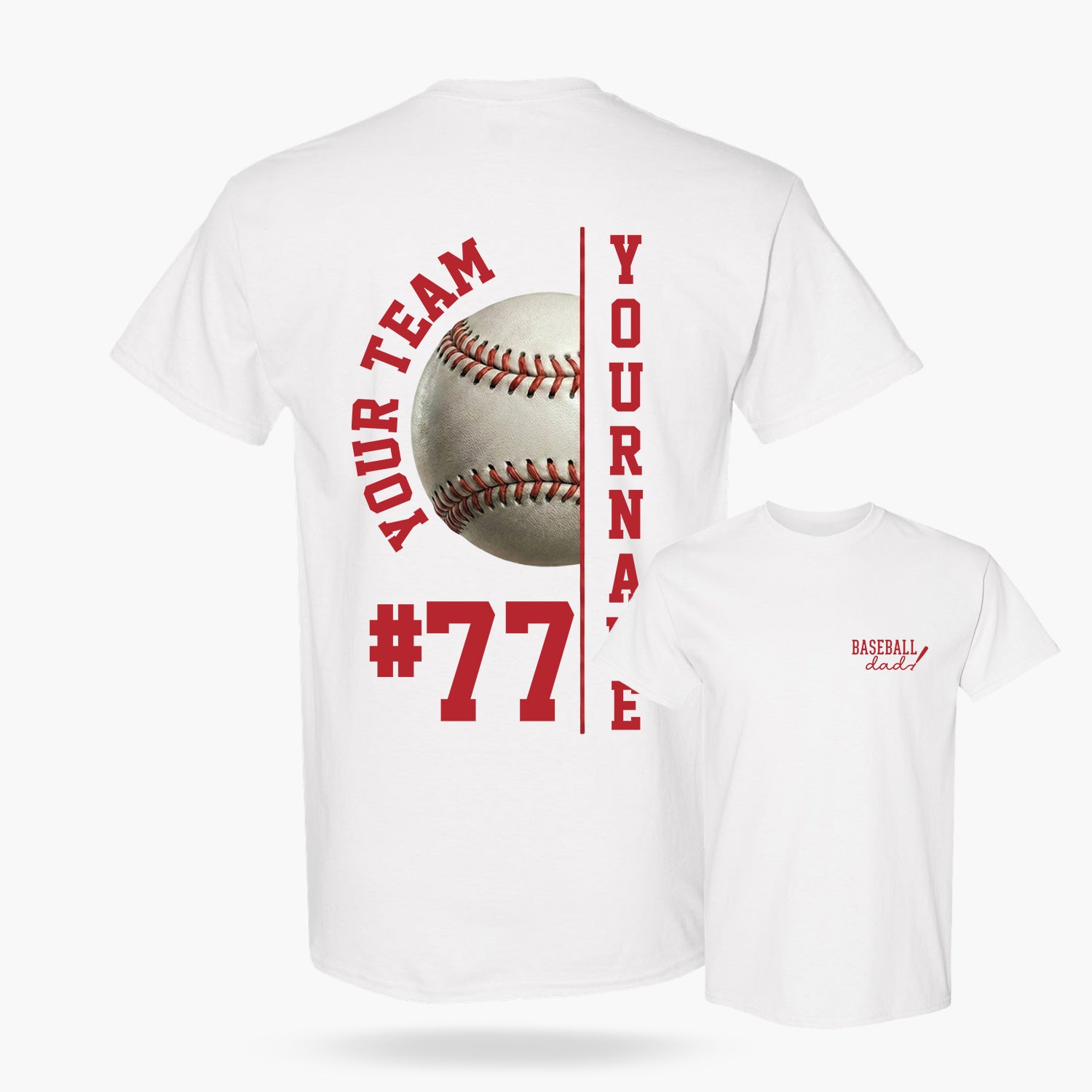 Custom T-Shirt Baseball Dad White - Personalized Name Number