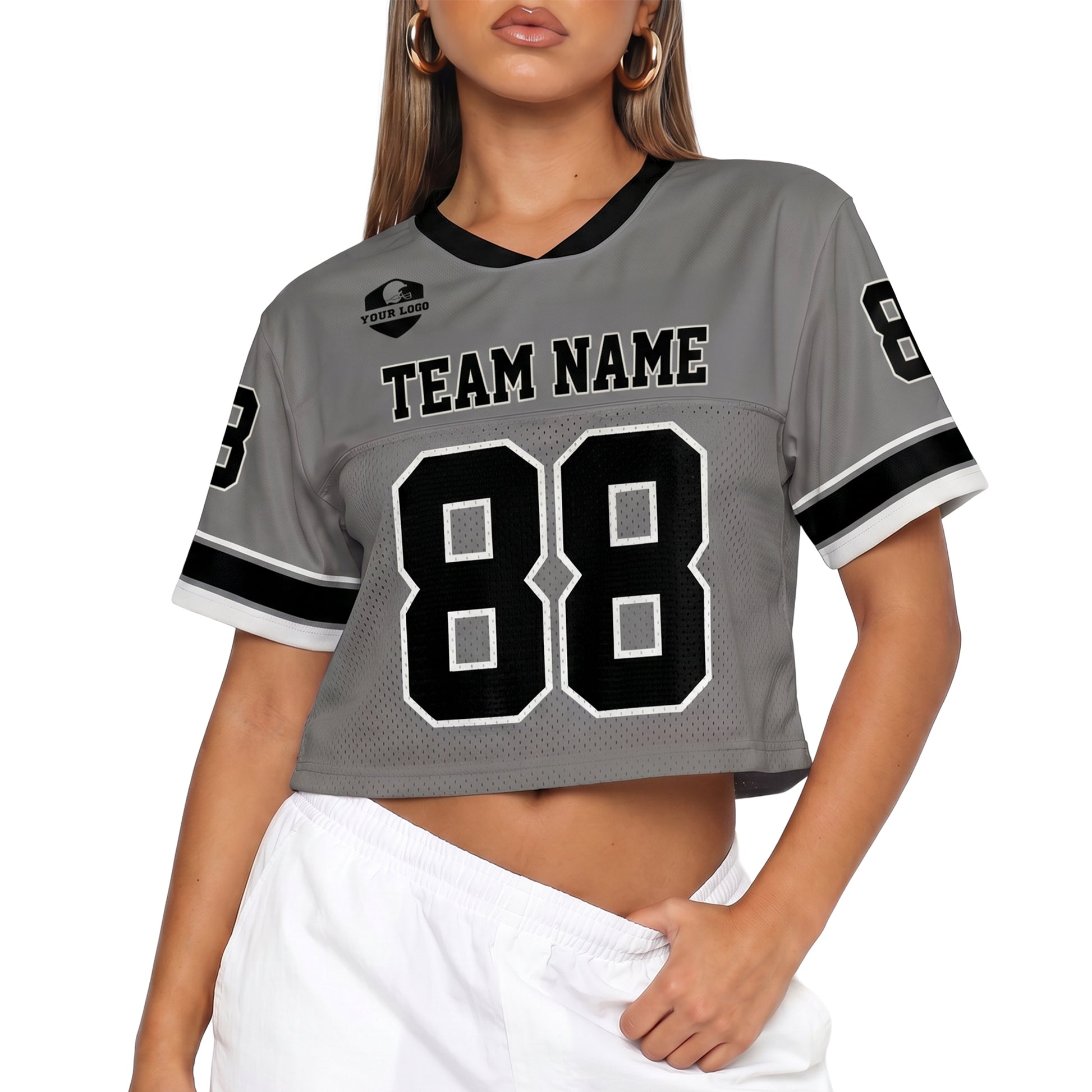 Custom Women's Crop Football Jersey Dark Gray and Black - Design Your Own