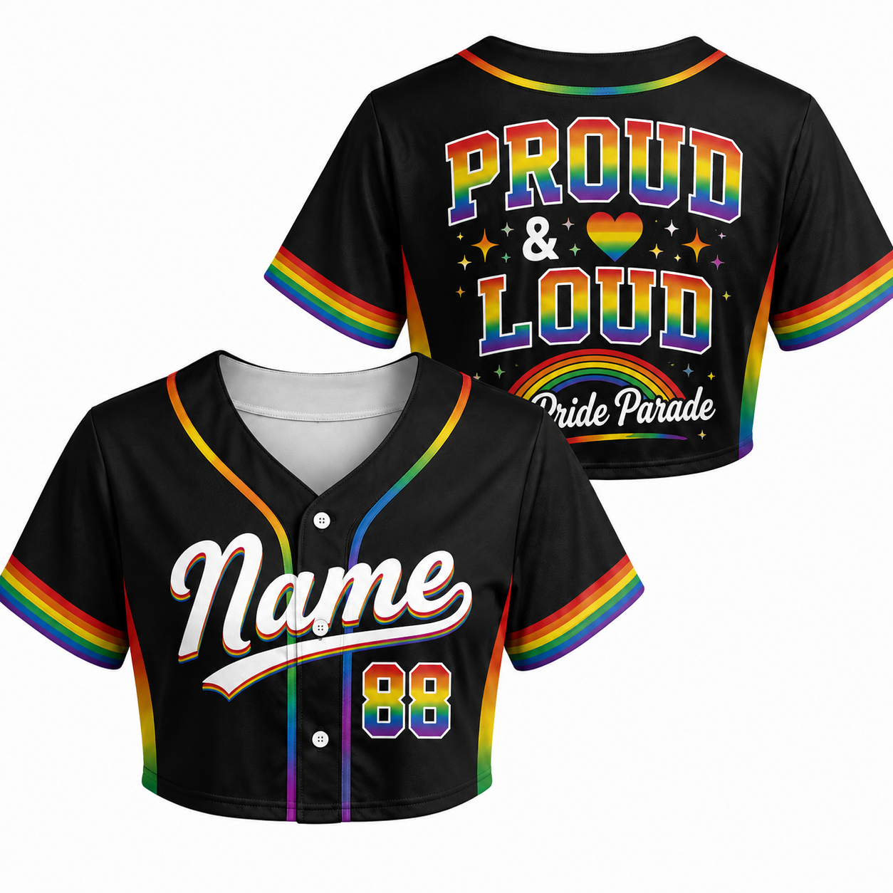Custom Pride Crop Baseball Jersey Proud & Loud - Add Your Name and Number
