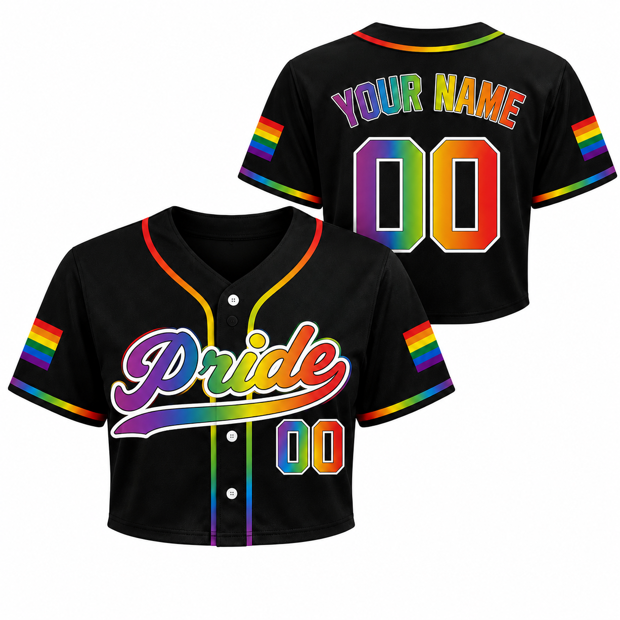 Custom Pride Crop Baseball Jersey Gradient Design - Add Your Name and Number