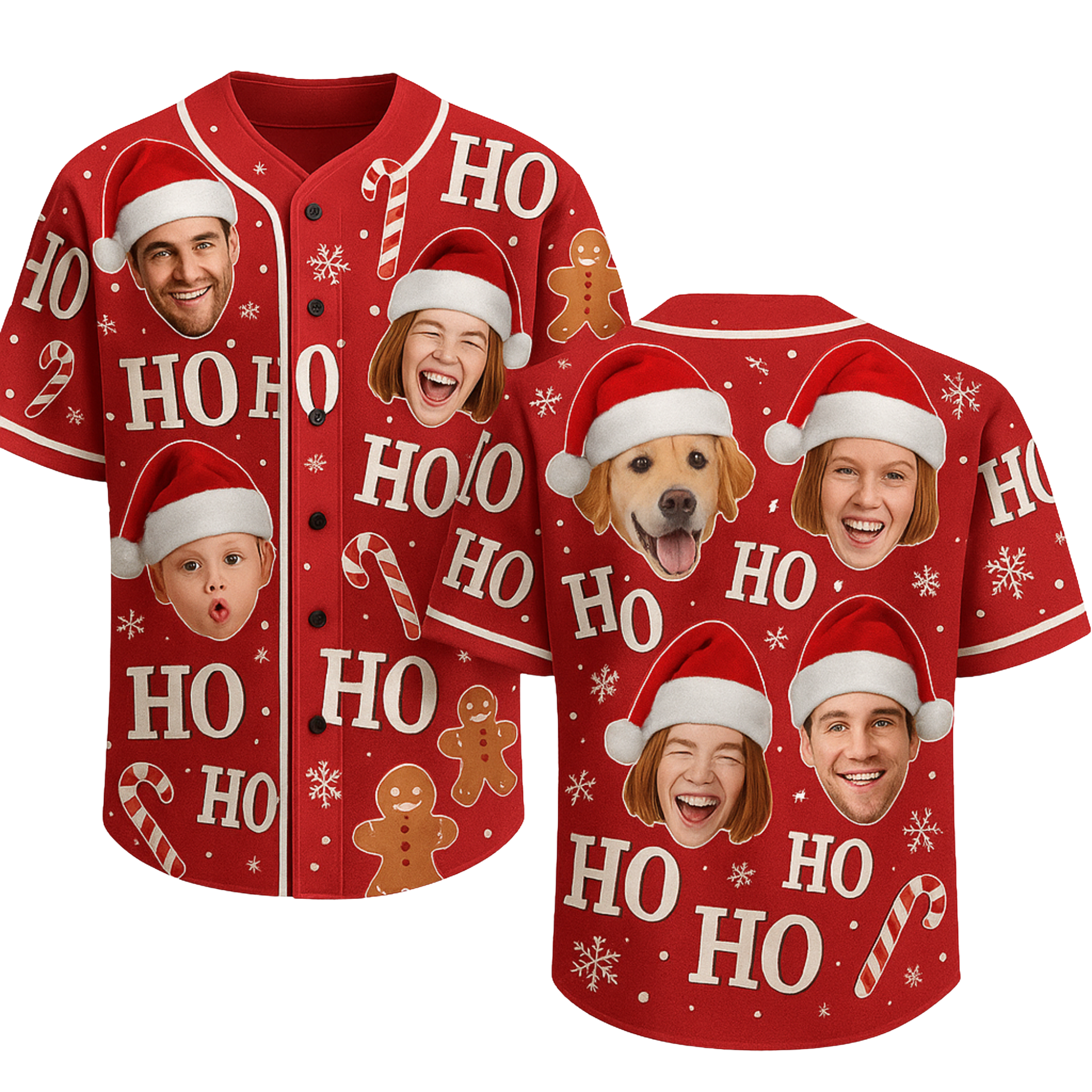 Custom Ugly Christmas Baseball Jersey Red with Santa Hat Face  - Design Your Own