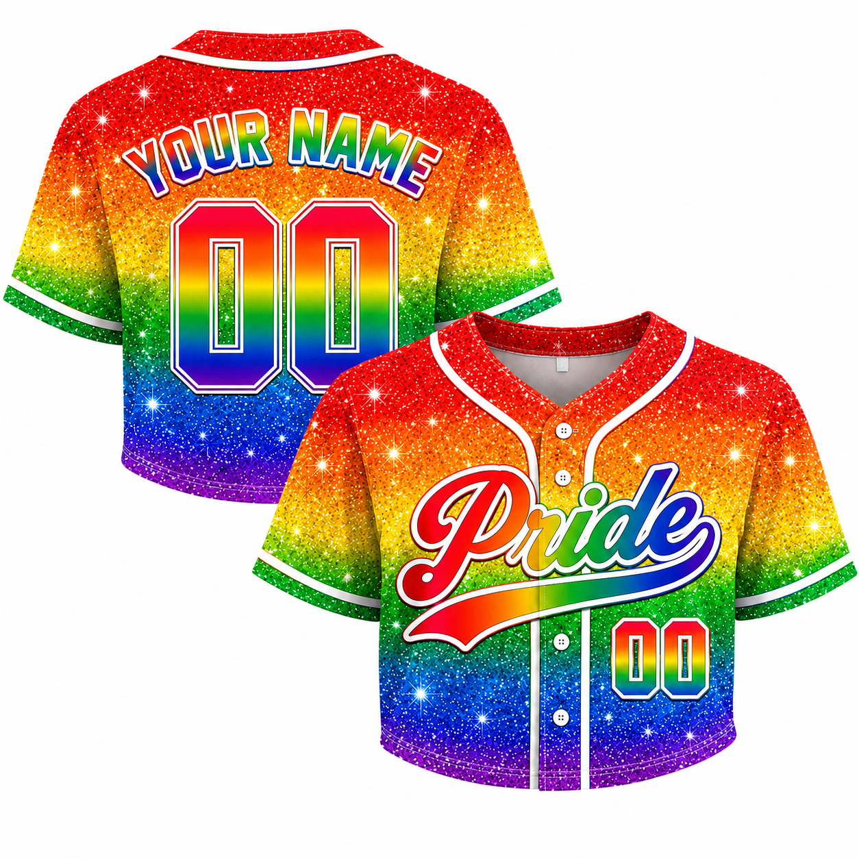 Custom Pride Crop Baseball Jersey Rainbow Gradient Design - Add Your Name and Number