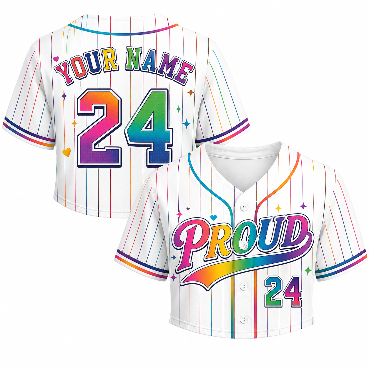 Custom Pride Crop Baseball Jersey White Proud Design - Add Your Name and Number