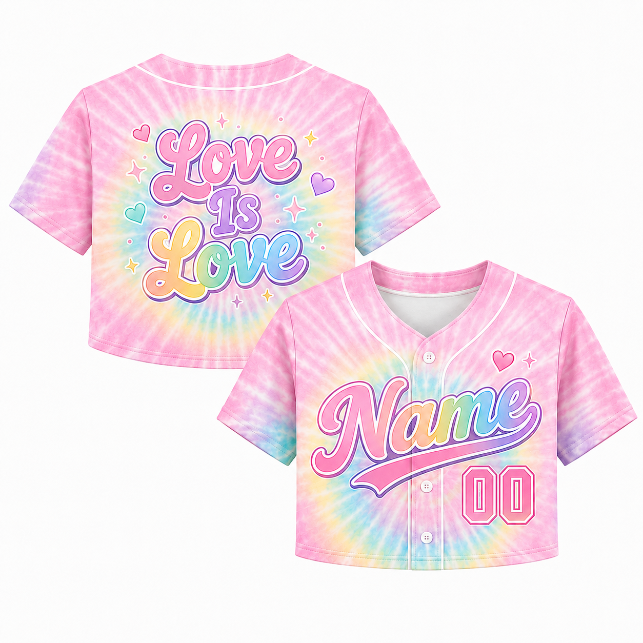Custom Pride Crop Baseball Jersey Pink Tie Dye Design - Add Your Name and Number