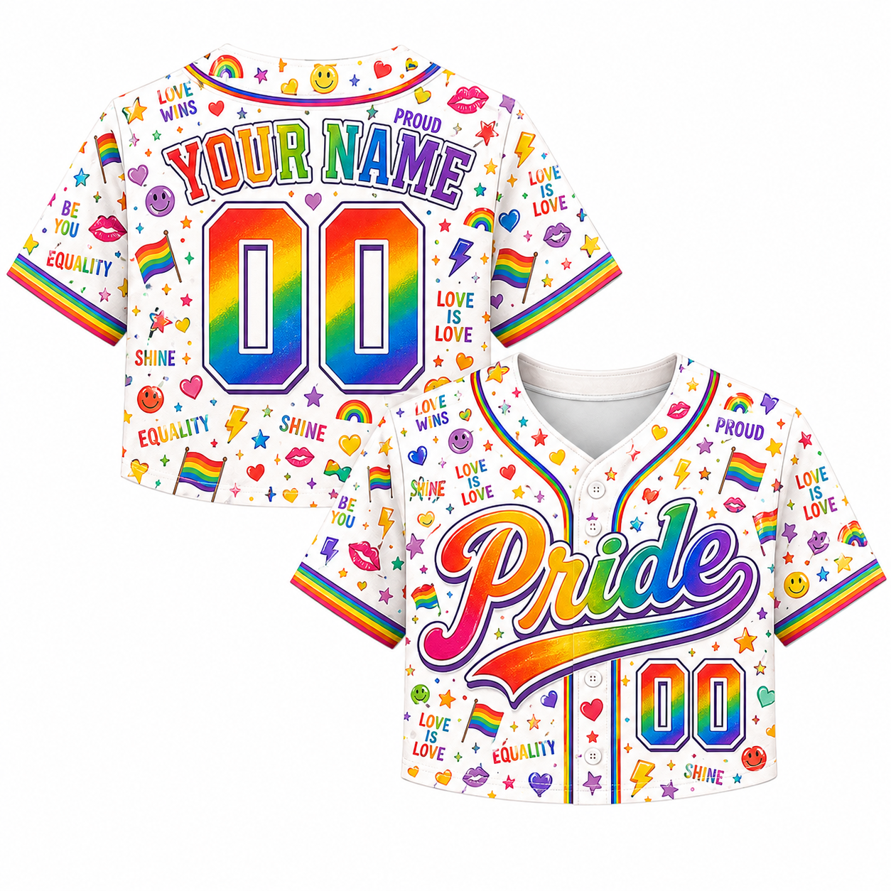 Custom Pride Crop Baseball Jersey White Love Wins Design - Add Your Name and Number