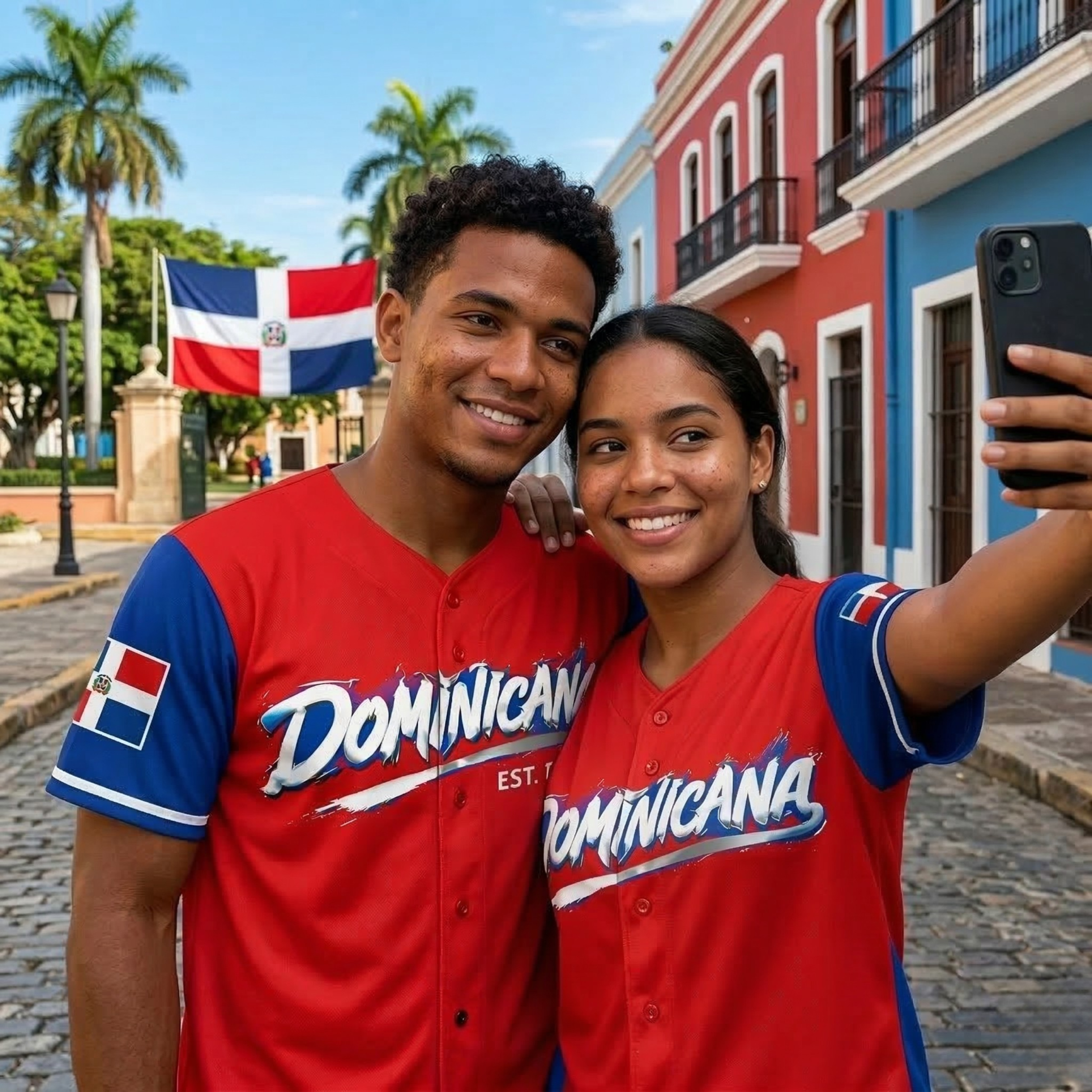 Custom Dominican Republic Baseball Jersey Red with Blue - Add Your Name