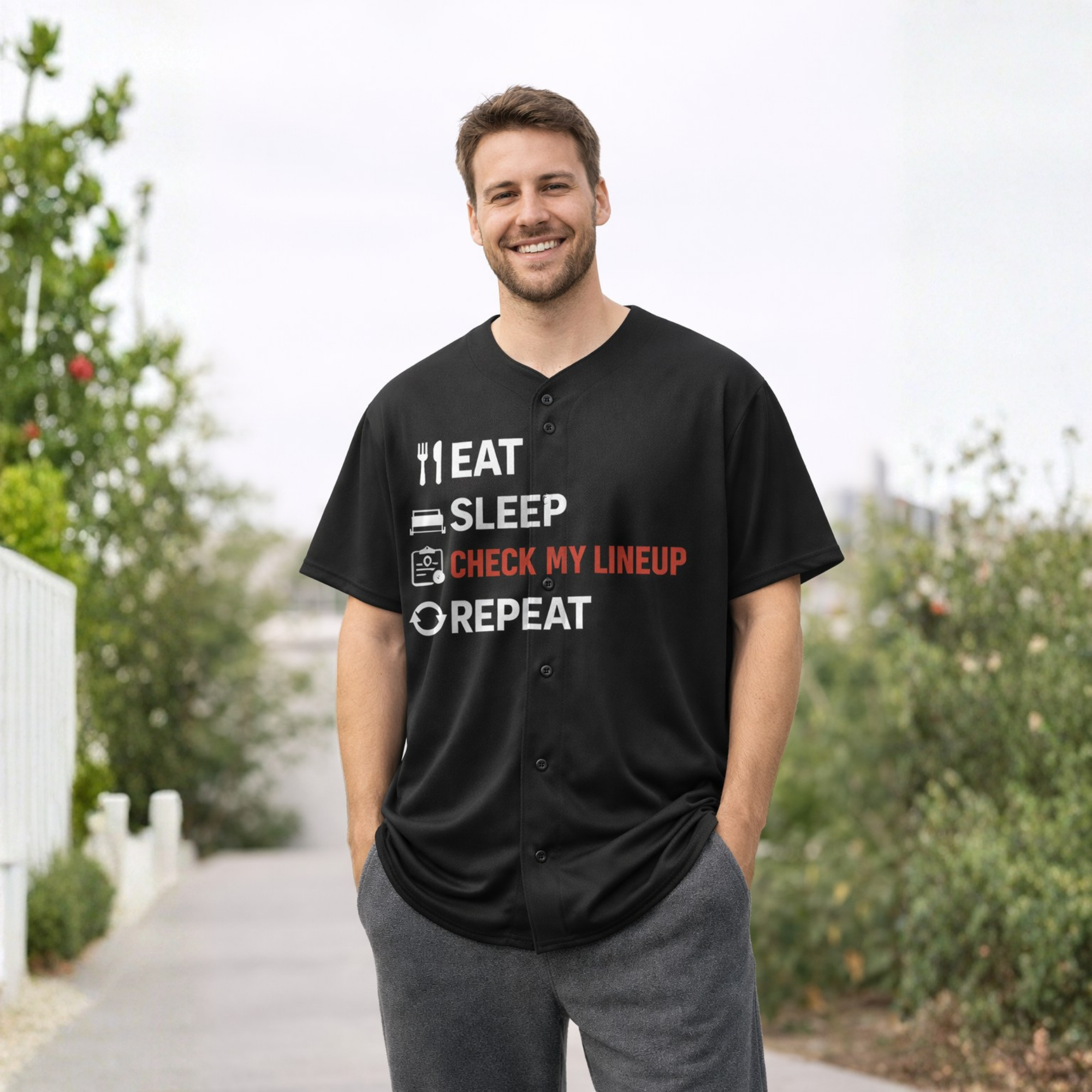 Custom Baseball Jersey – Funny Check My Lineup Design – Add Your Name and Number