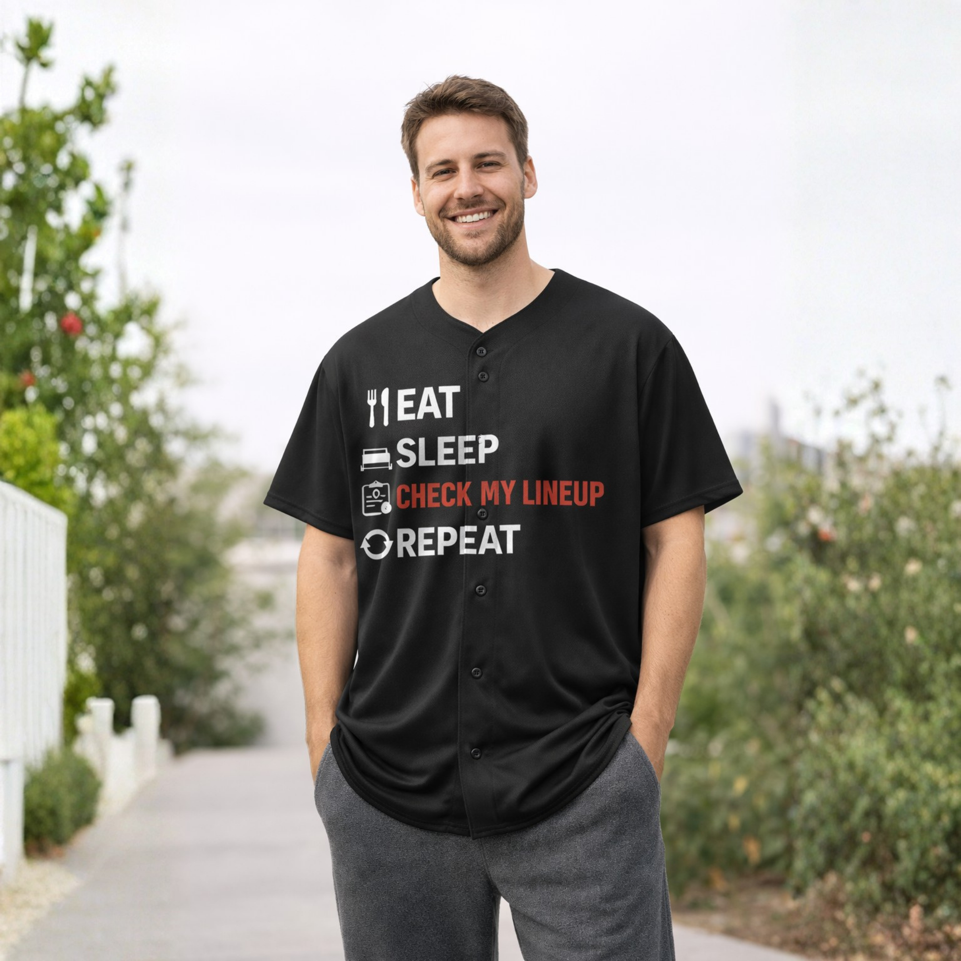 Custom Baseball Jersey – Funny Check My Lineup Design – Add Your Name and Number