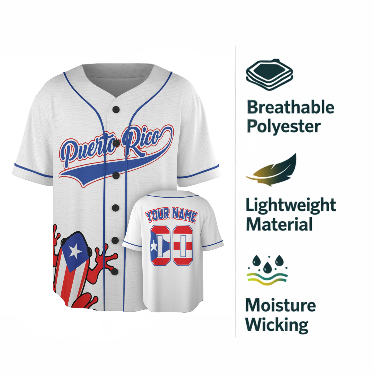 Custom Puerto Rico Baseball Jersey Puerto Rican Fan Split Coquí Classic – Personalized Name Number