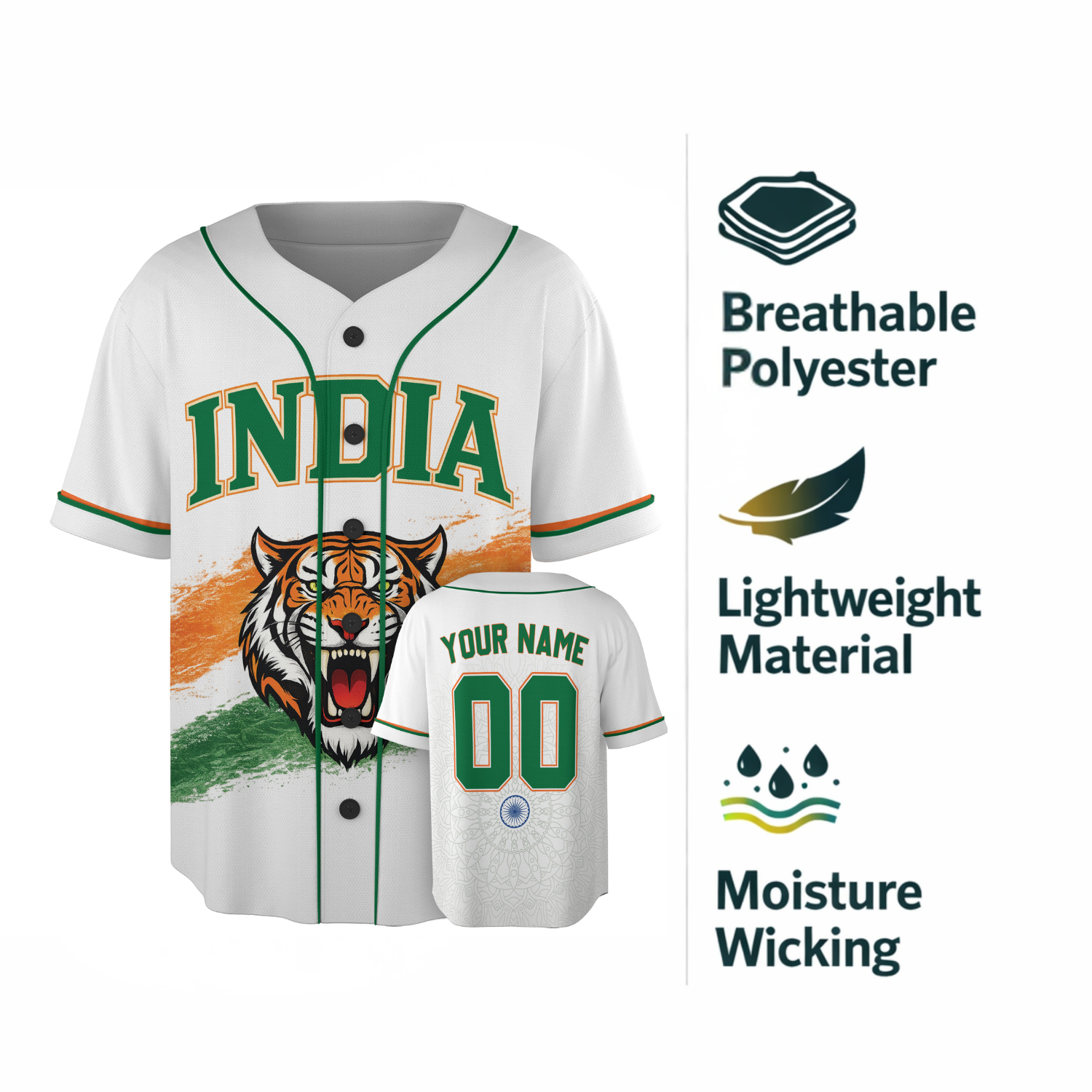 Custom India Baseball Jersey Indian Fan Tiger Stripe Blue – Personalized Name Number