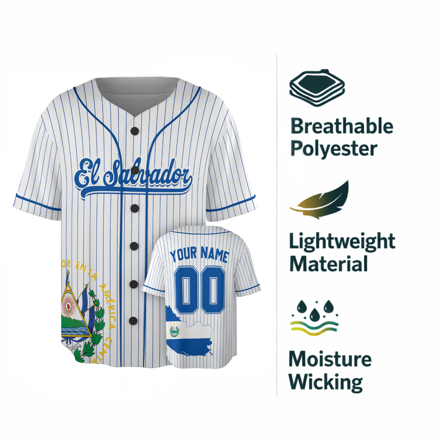 Custom El Salvador Baseball Jersey Salvadoran Fan Midnight Flame – Personalized Name Number