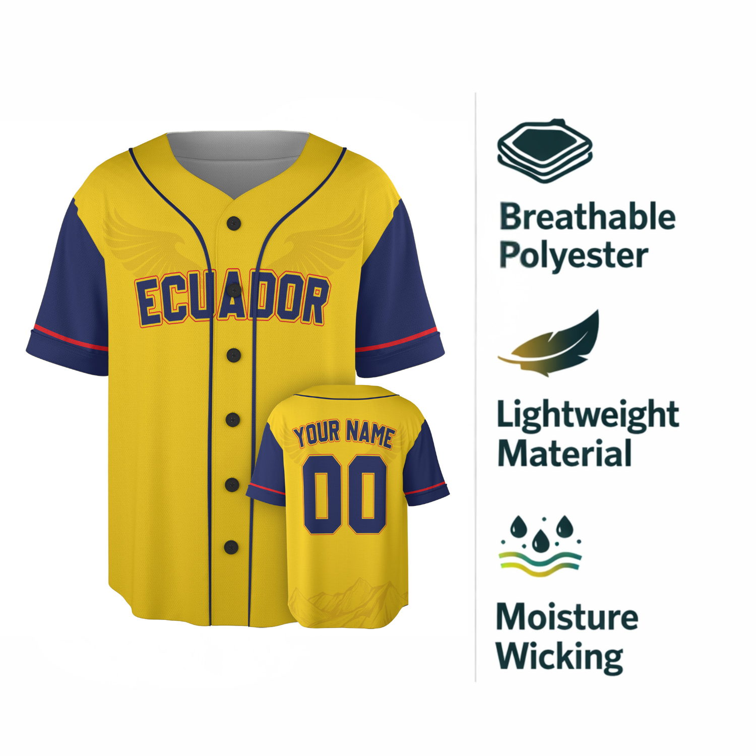Custom Ecuador Baseball Jersey Ecuadorian Fan Split Tricolor – Personalized Name Number