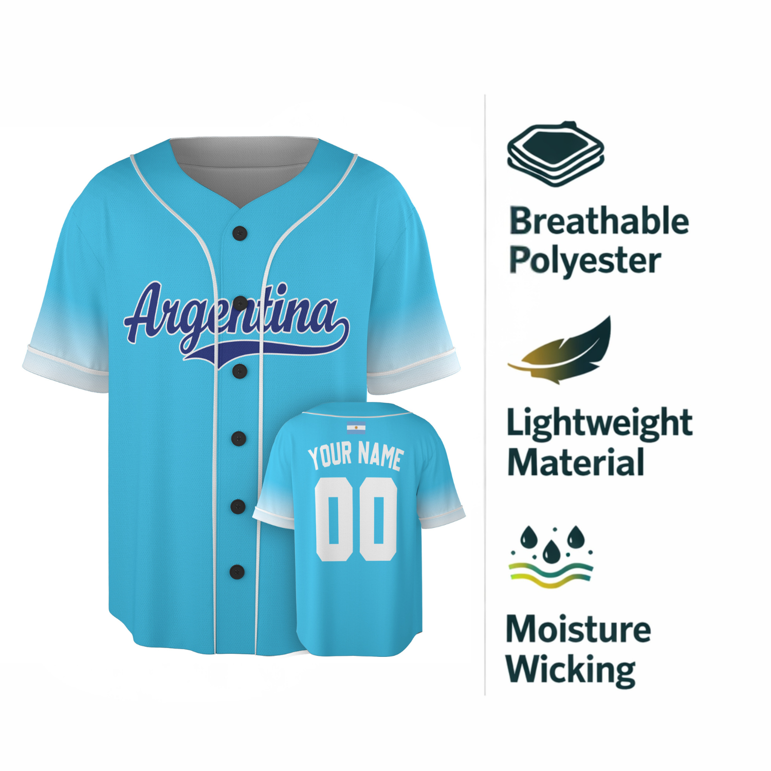 Custom Argentina Baseball Jersey Argentinian Fan Sun Pattern – Personalized Name Number