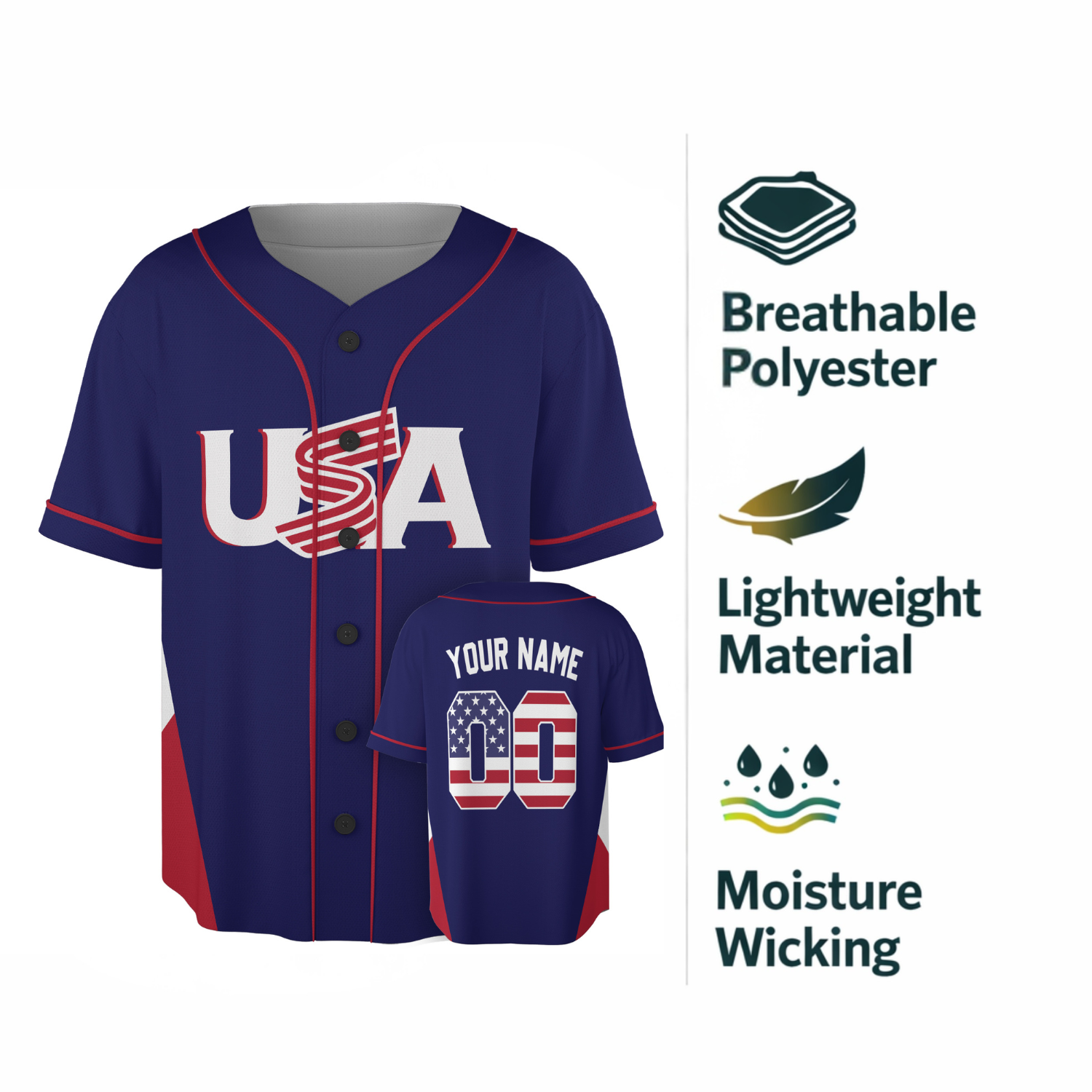 Custom USA Baseball Jersey American Fan Liberty Icon – Personalized Name Number