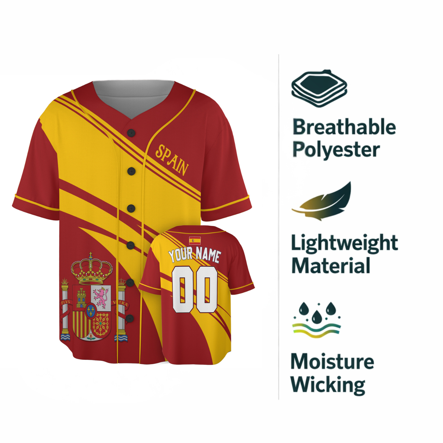 Custom Spain Baseball Jersey Spanish Fan Royal Trim Classic – Personalized Name Number