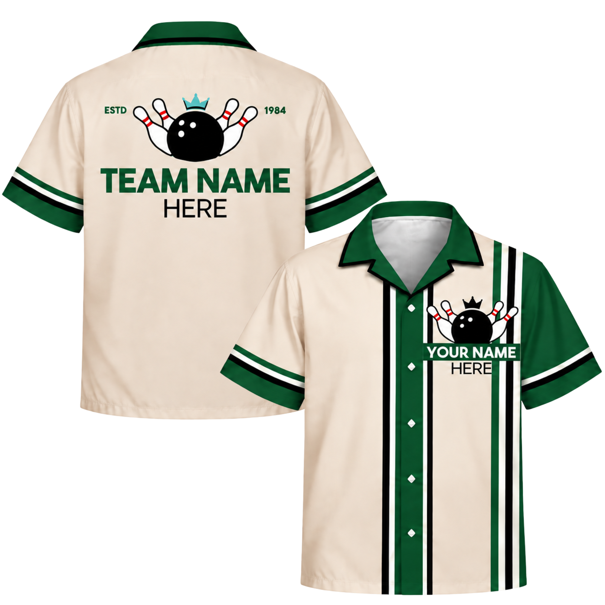 Custom Bowling Jersey Green – Add Your Name and Team Name