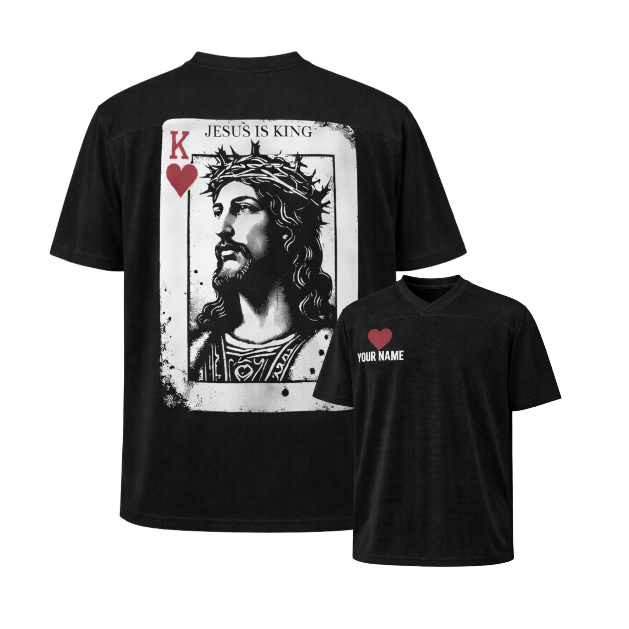 Custom Religious Football Jersey – Jesus is King with Heart – Add Your Name