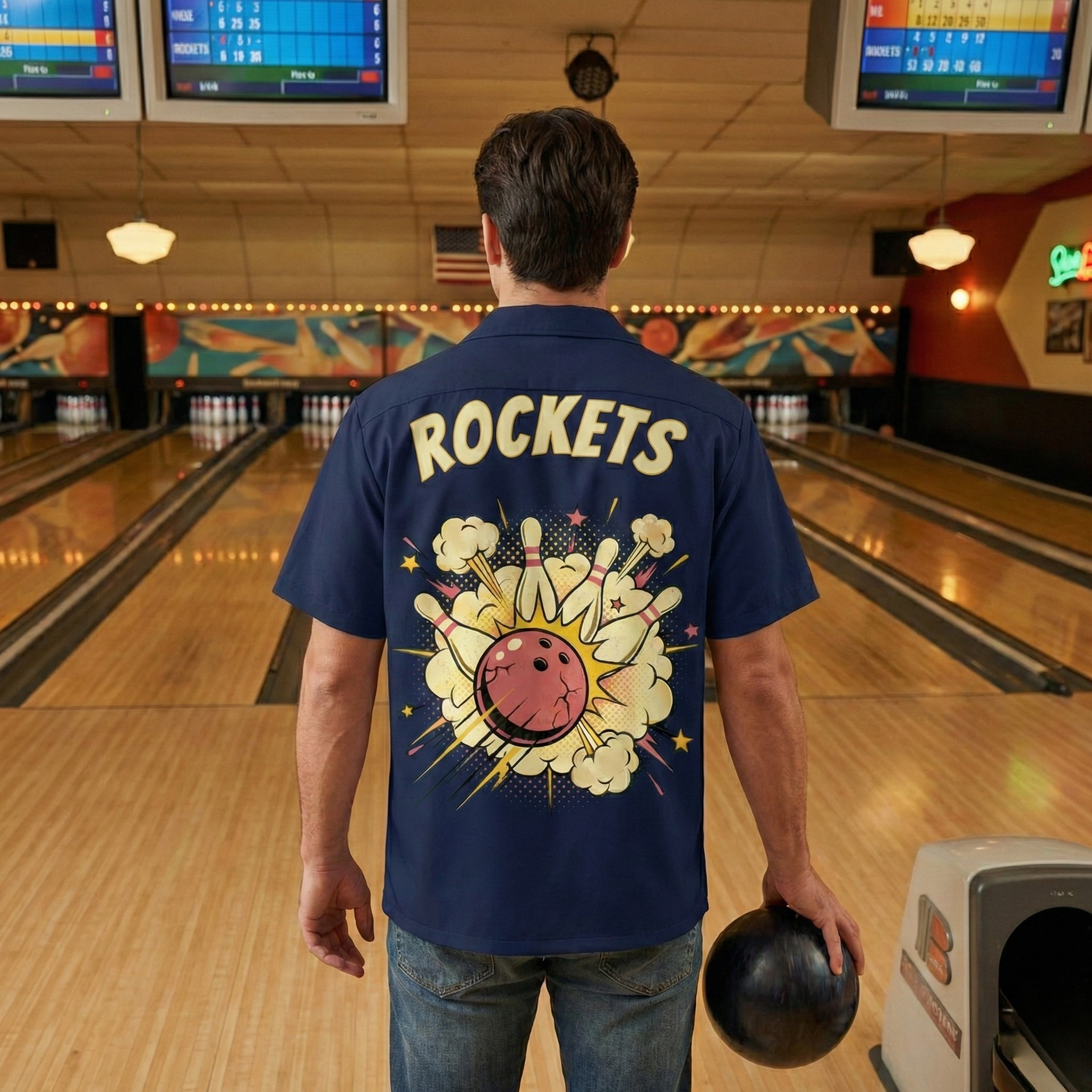 Custom Bowling Jersey Beige and Blue – Add Your Name and Team Name