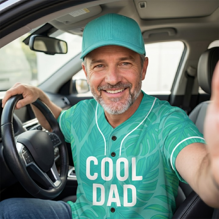 Custom Father's Day Baseball Jersey Light Teal with White Piping - Add Your Name and Number