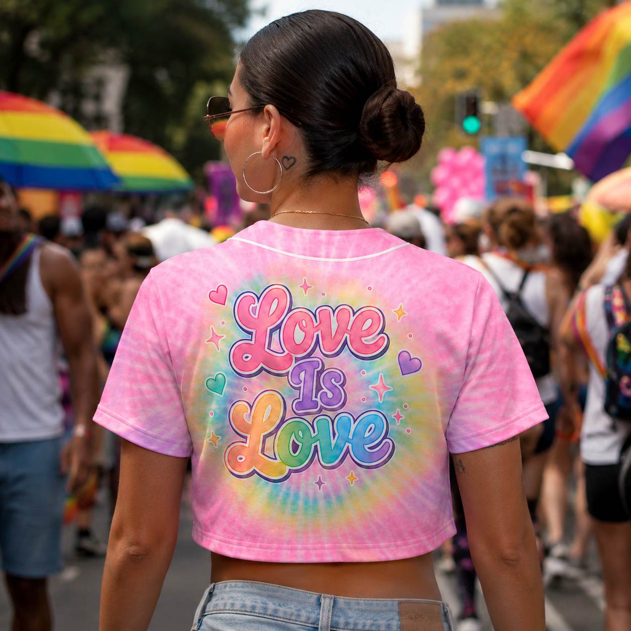 Custom Pride Crop Baseball Jersey Pink Tie Dye Design - Add Your Name and Number