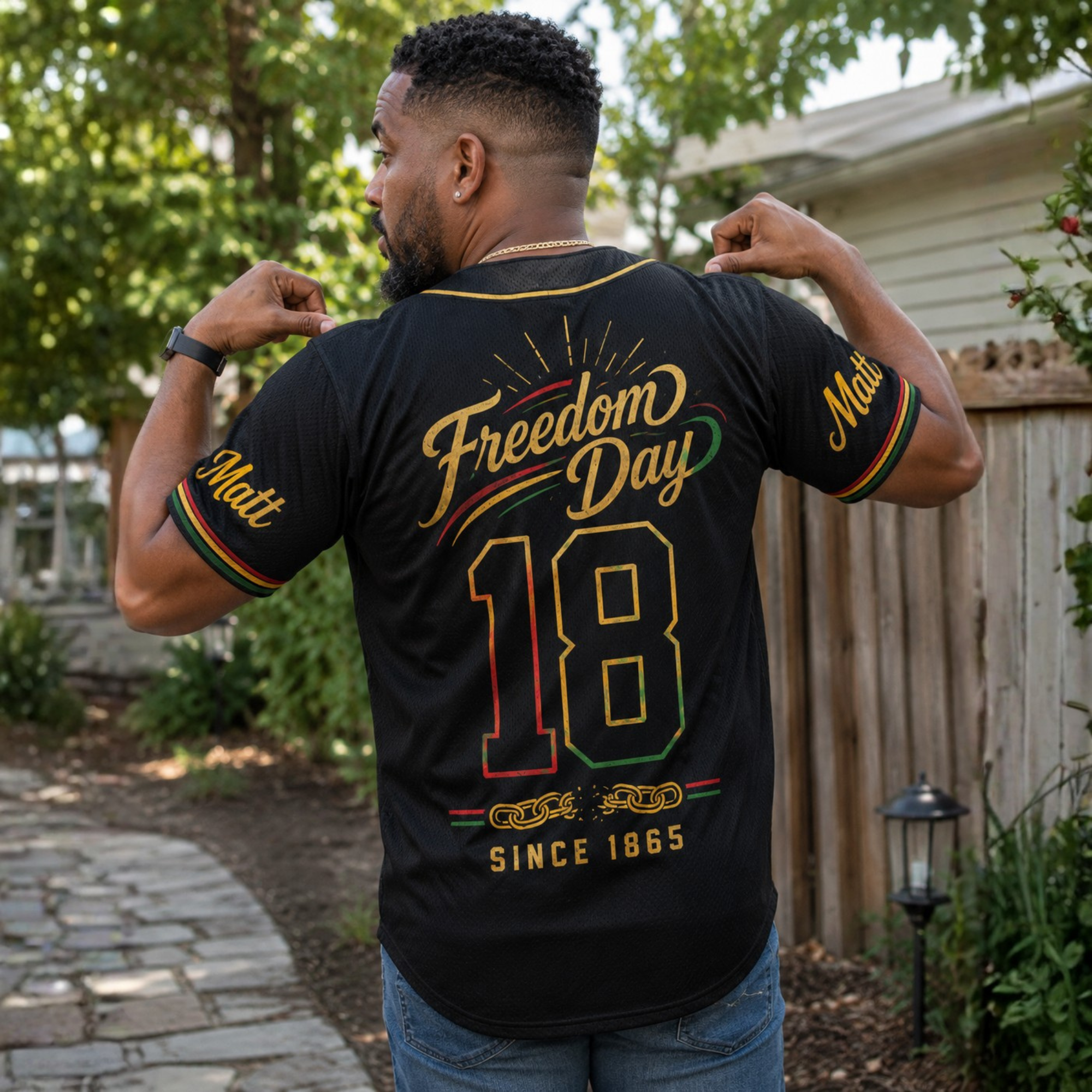 Custom Juneteenth Baseball Jersey Black Chain Design - Add Your Name and Number