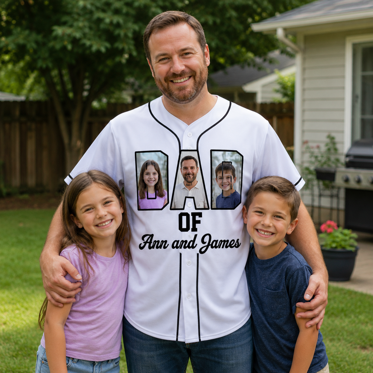Custom Father's Day Baseball Jersey White with Black Piping - Add Your Kid's Photo and Name